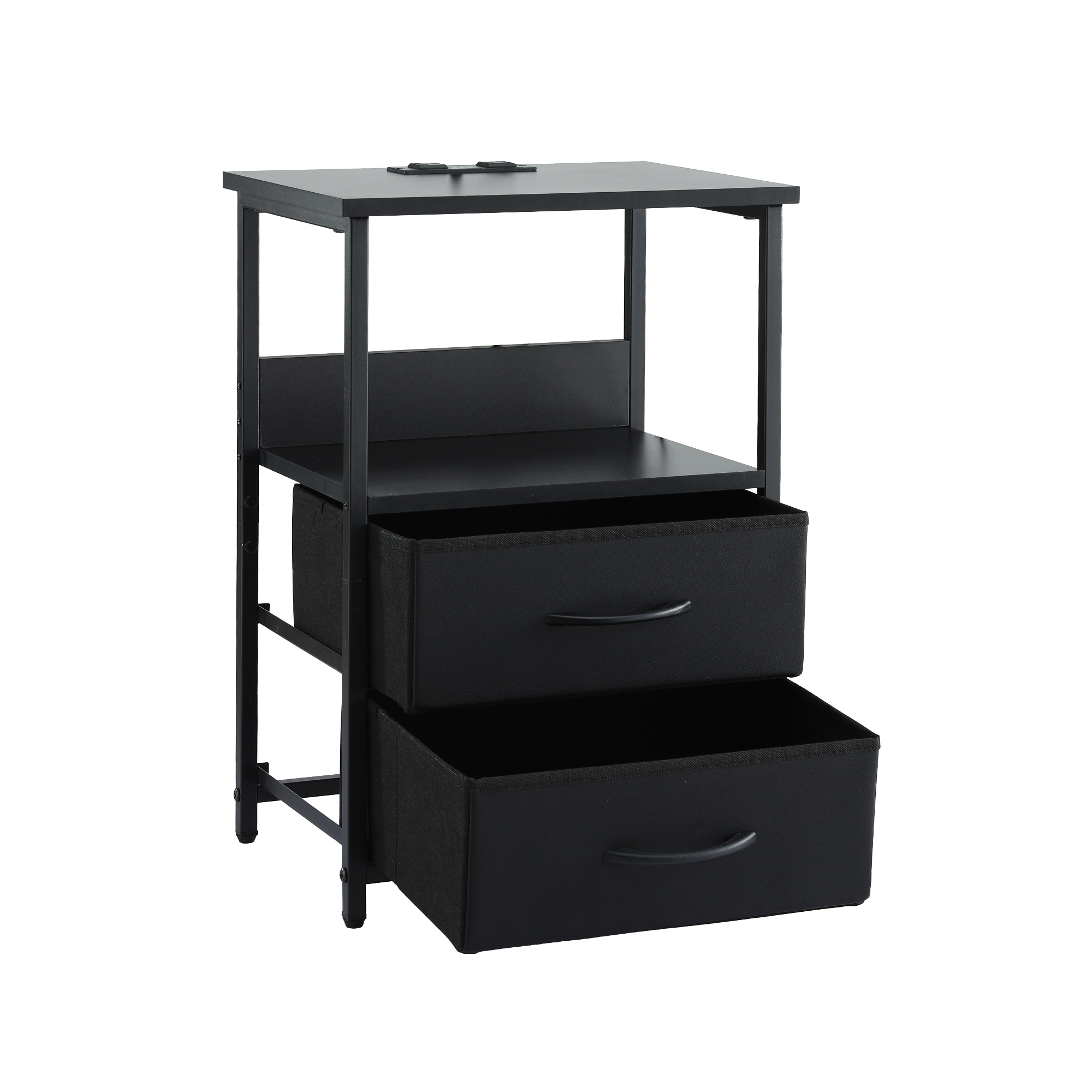 Artiss Bedside Table LED Nightstand Charging Station 2 Drawers Foldable Black - Image 4