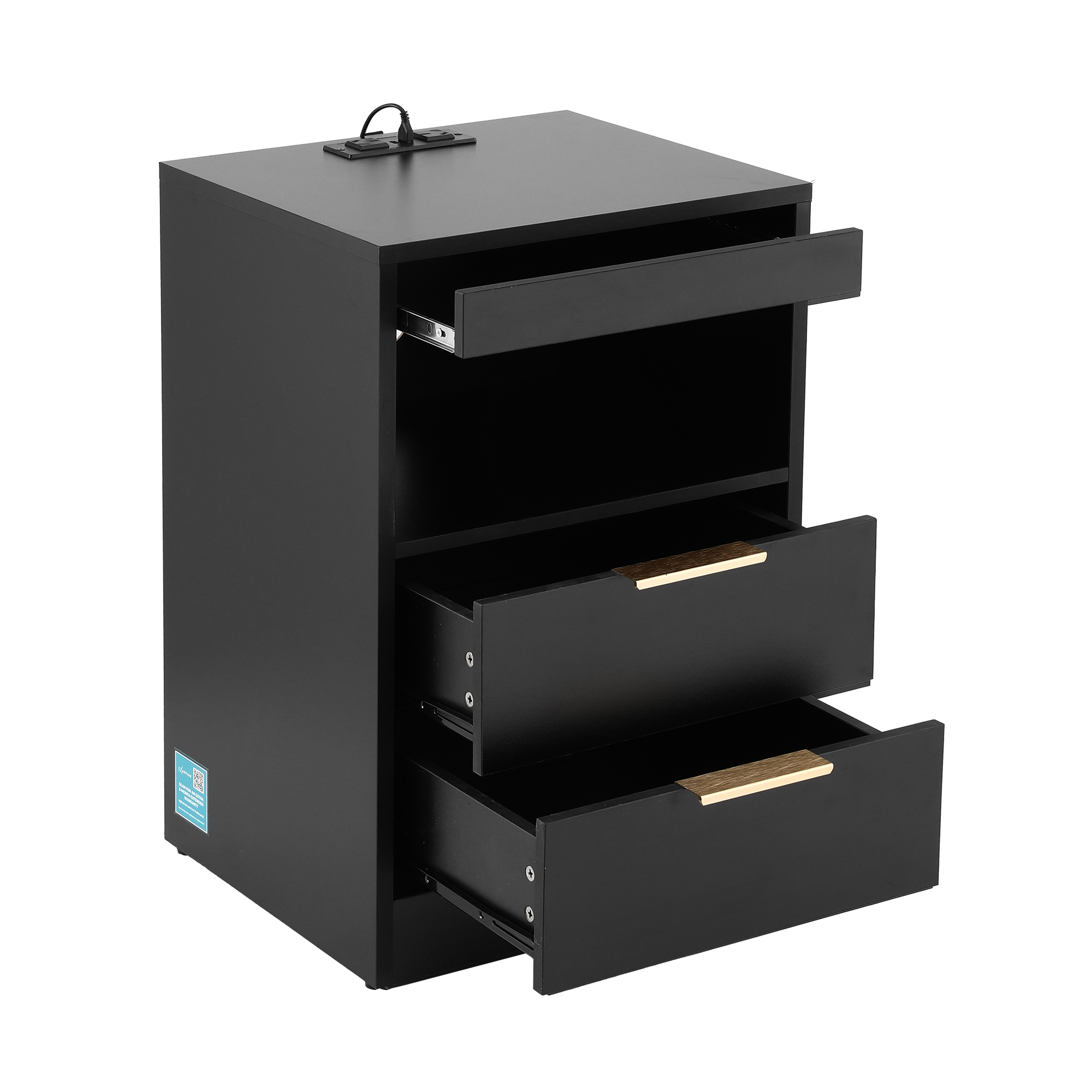 Artiss Bedside Table LED Nightstand Charging Station 2 Drawers - Black - Image 4