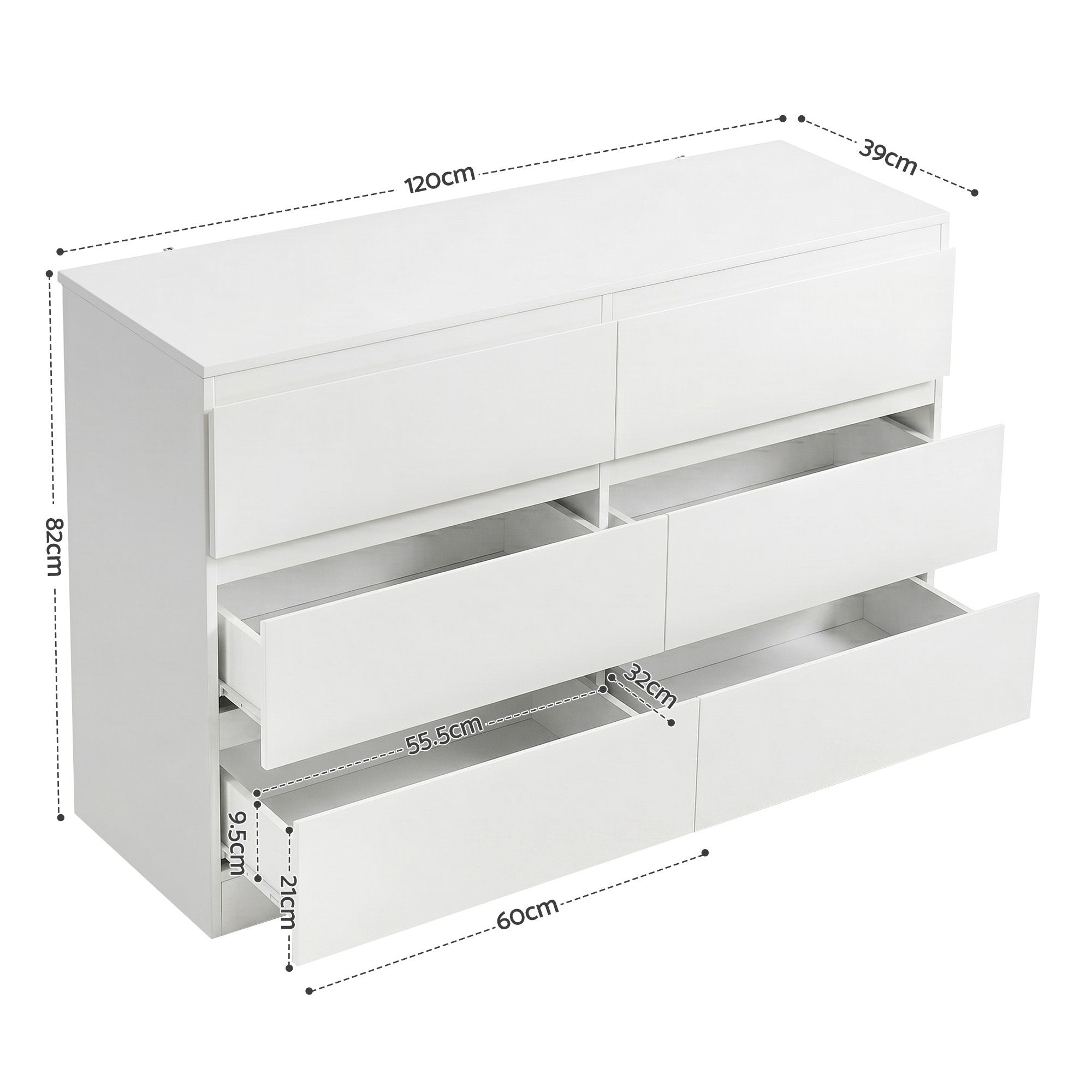 Artiss 6 Chest of Drawers Lowboy White - Image 3