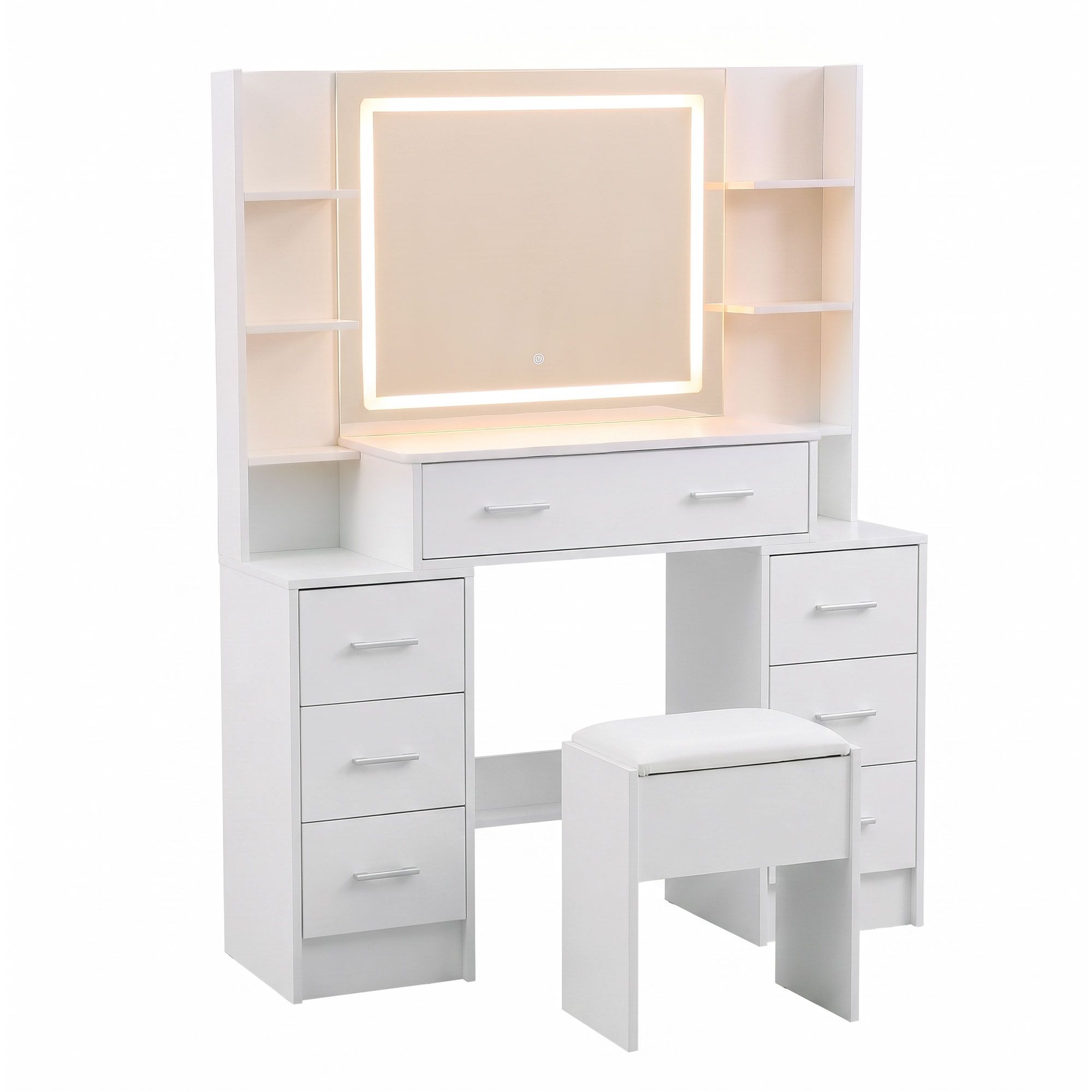 Artiss Dressing Table Vanity Desk Set Stool LED Charging Station White - Image 4