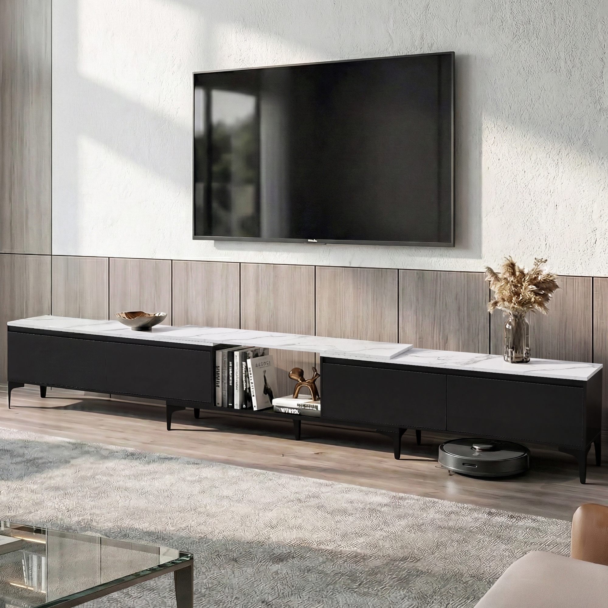 Artiss TV Cabinet Entertainment Unit Stand Extendable Black - Image 1