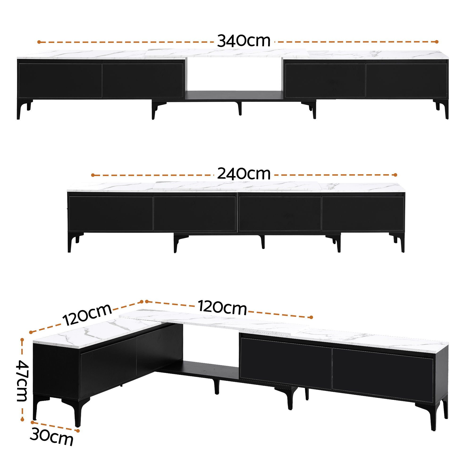 Artiss TV Cabinet Entertainment Unit Stand Extendable Black - Image 3