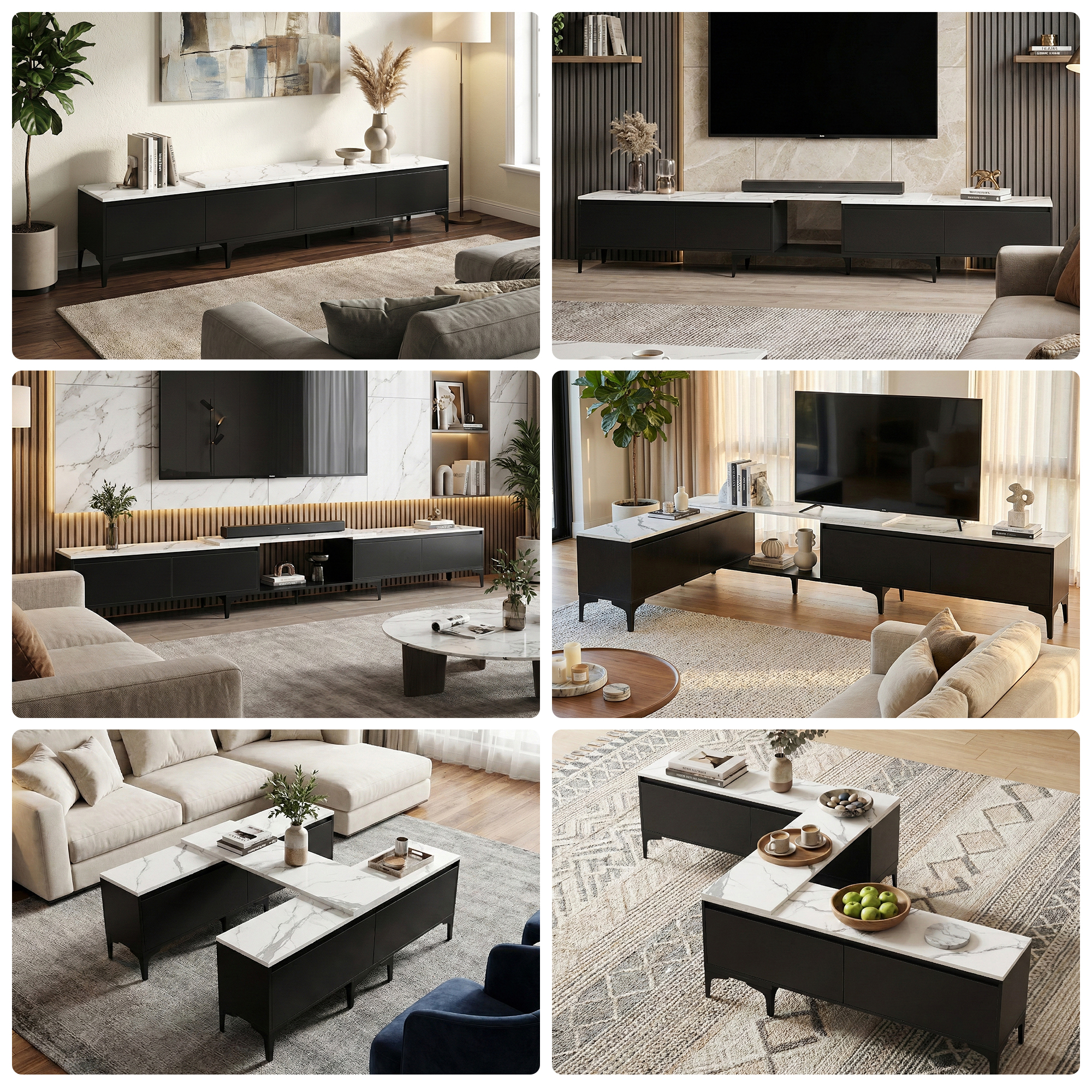 Artiss TV Cabinet Entertainment Unit Stand Extendable Black - Image 5