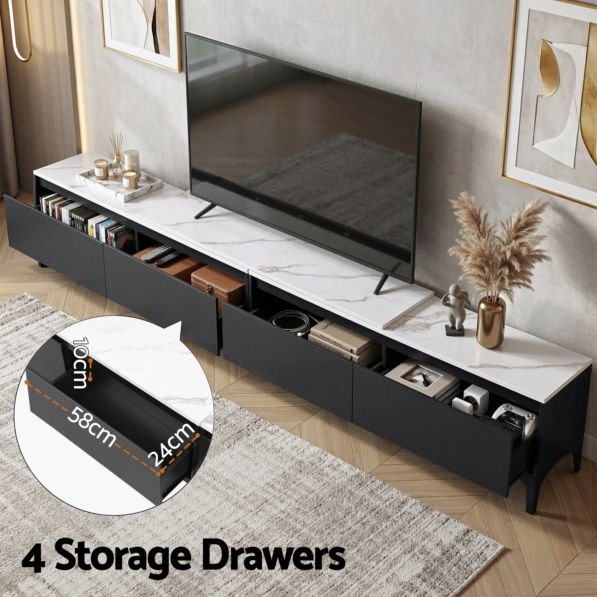 Artiss TV Cabinet Entertainment Unit Stand Extendable Black - Image 6