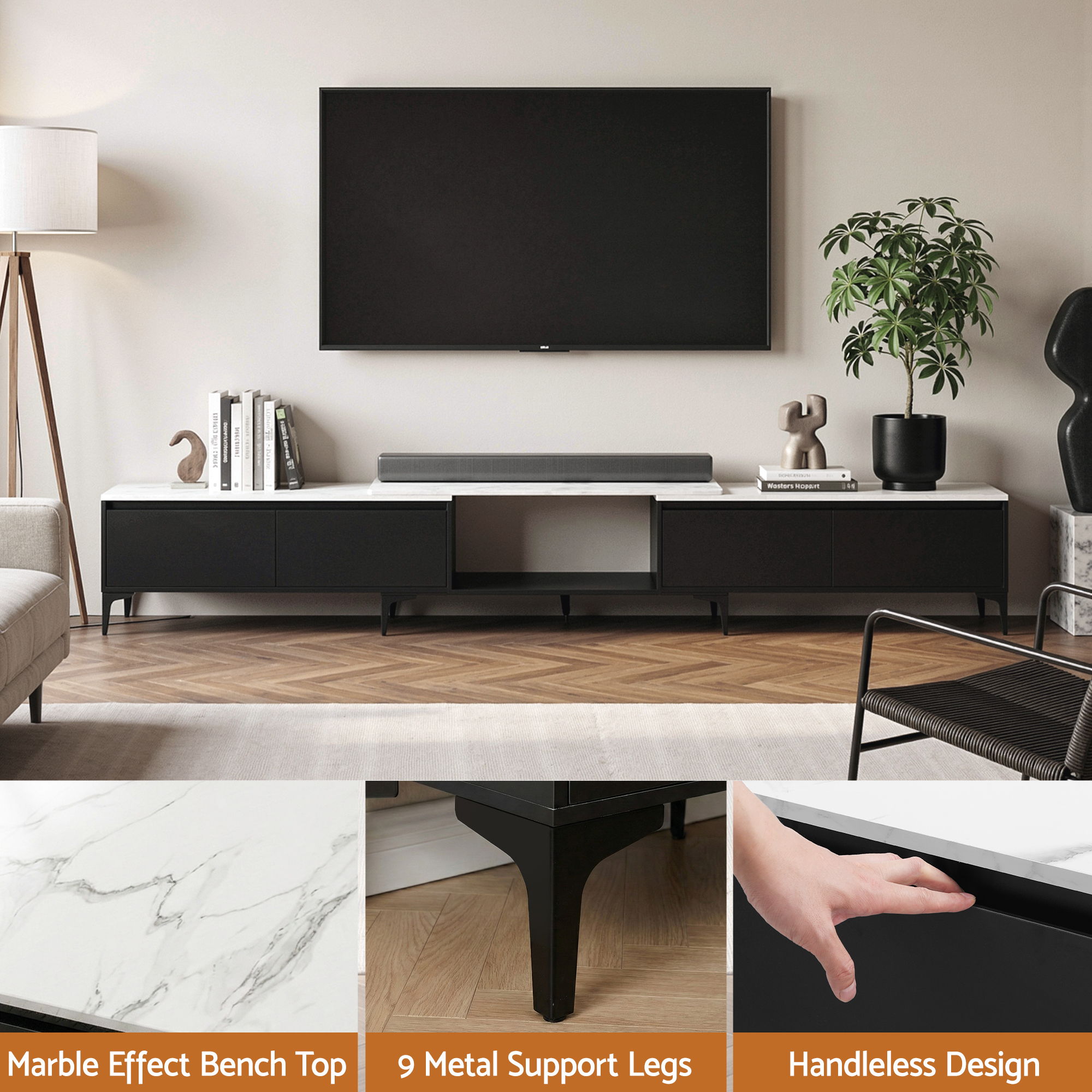 Artiss TV Cabinet Entertainment Unit Stand Extendable Black - Image 7