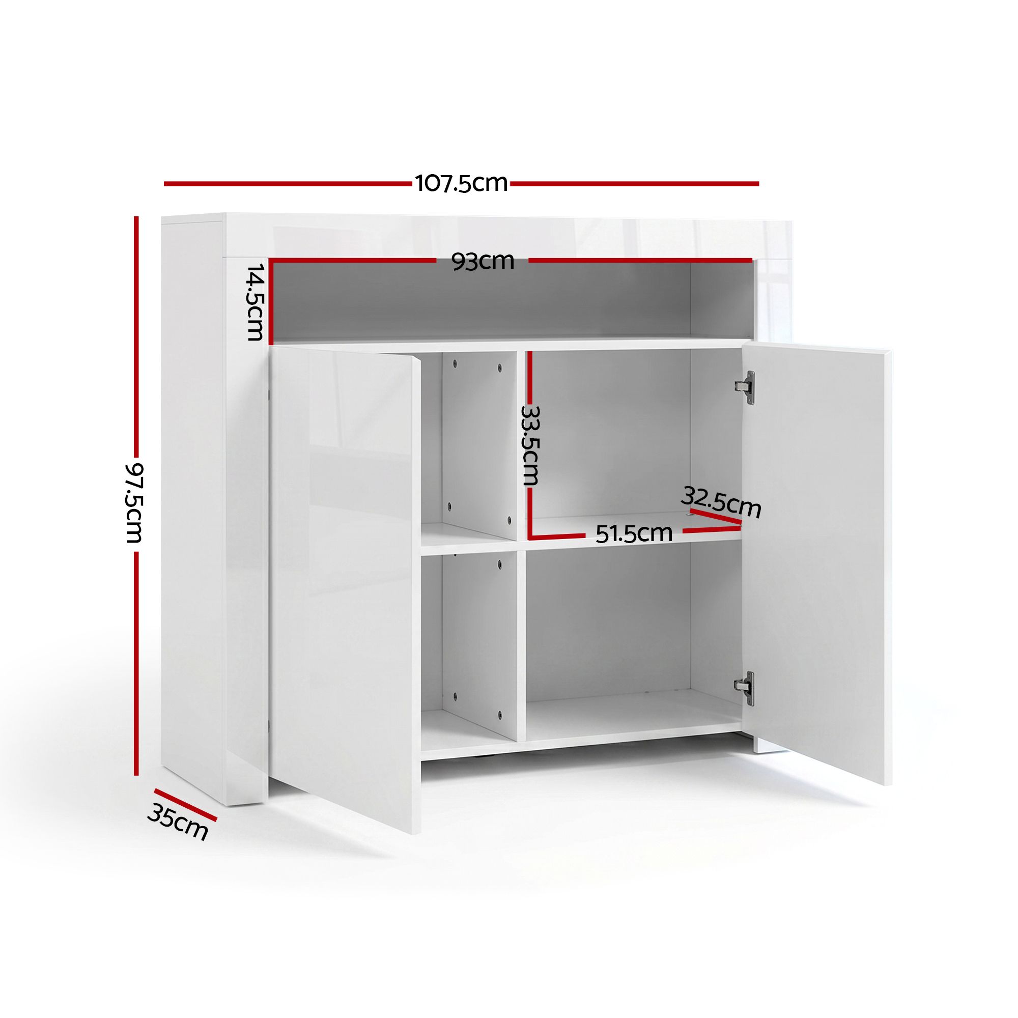 Artiss 2x Buffet Sideboard Cabinet LED Cupboard High-Gloss Storage Pantry ARNO - Image 3