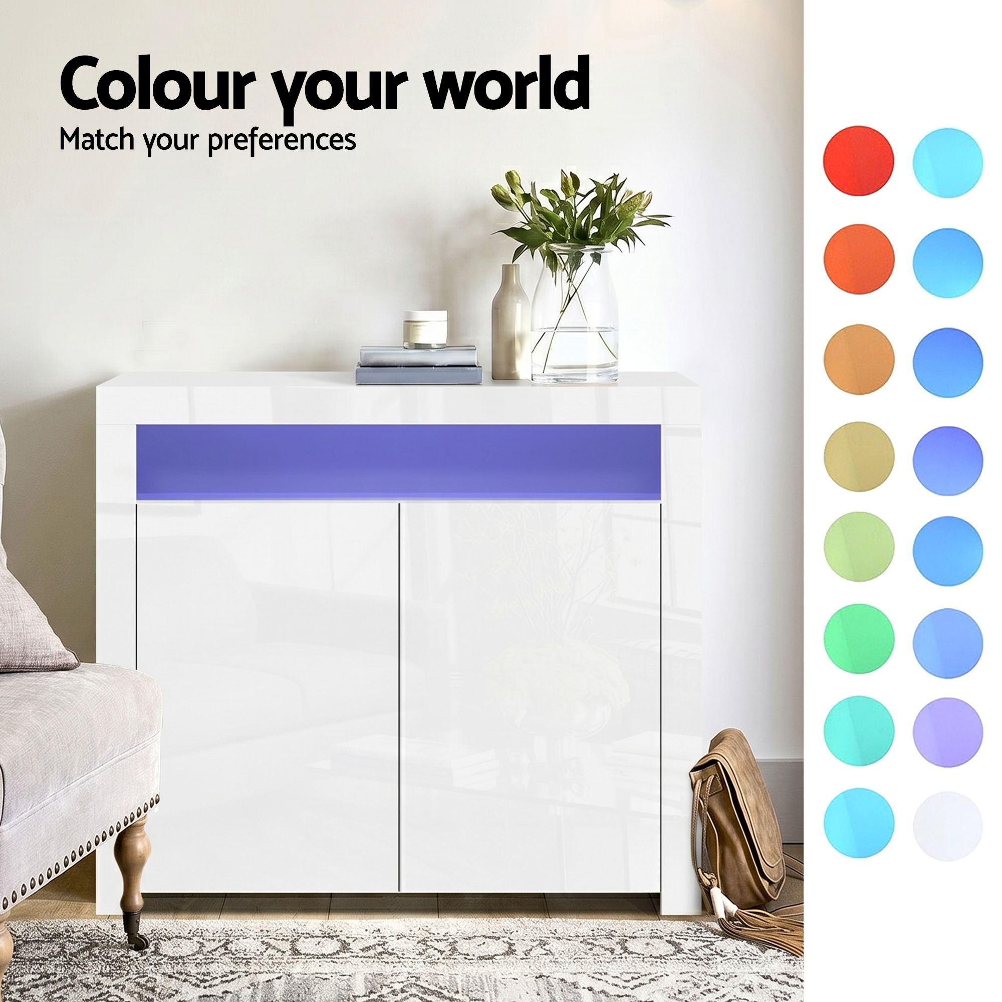 Artiss 2x Buffet Sideboard Cabinet LED Cupboard High-Gloss Storage Pantry ARNO - Image 6