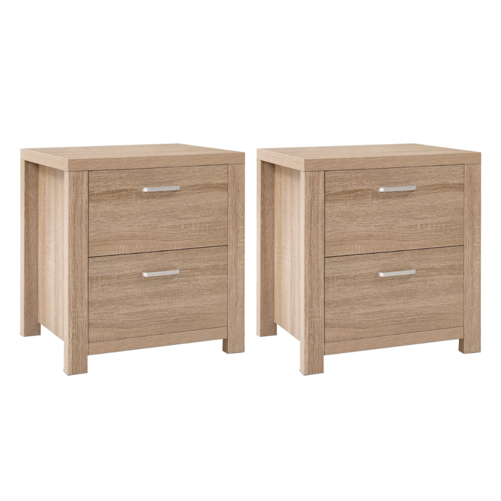 Artiss 2x Bedside Table 2 Drawers - MAXI Pine - Image 1