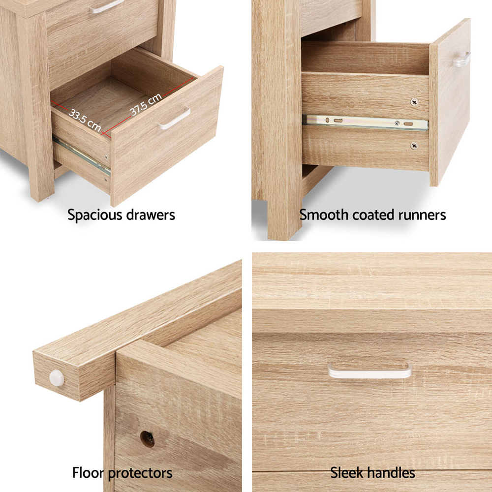 Artiss 2x Bedside Table 2 Drawers - MAXI Pine - Image 4
