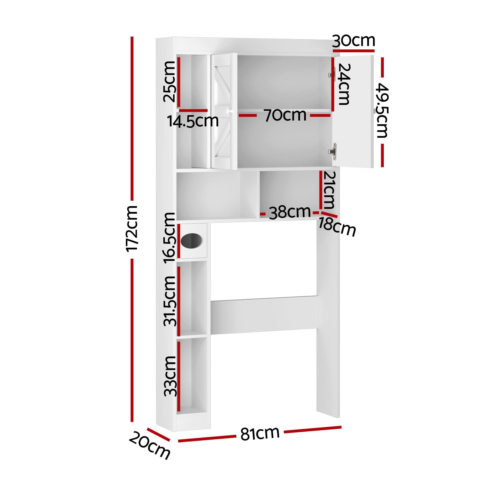 Artiss Bathroom Storage Cabinet Over The Toilet Organiser Laundry Shelf Holder - Image 3