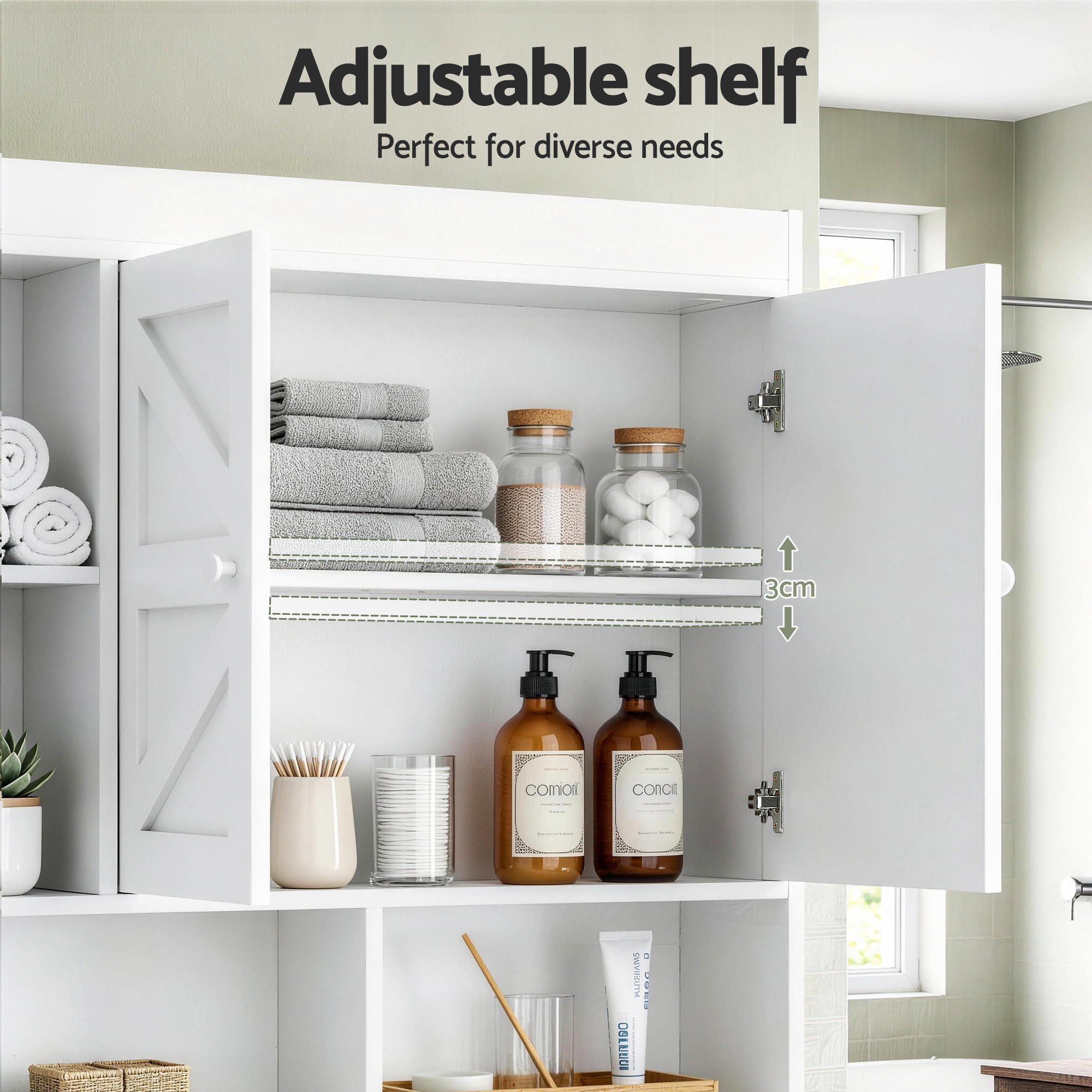 Artiss Bathroom Storage Cabinet Over The Toilet Organiser Laundry Shelf Holder - Image 7