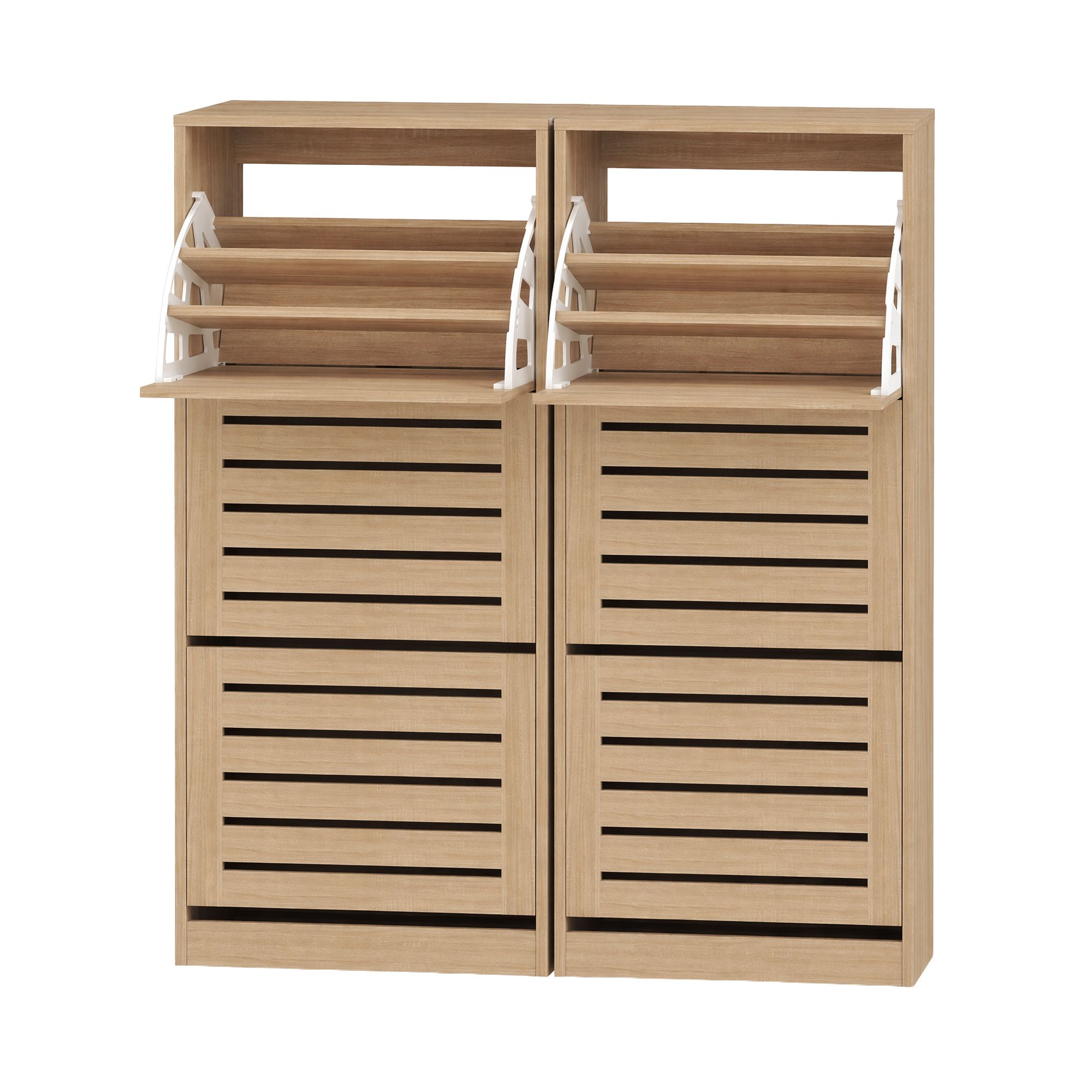 Artiss 2x Shoe Cabinet Storage Organiser 3 Flip Drawer Pine - Image 1