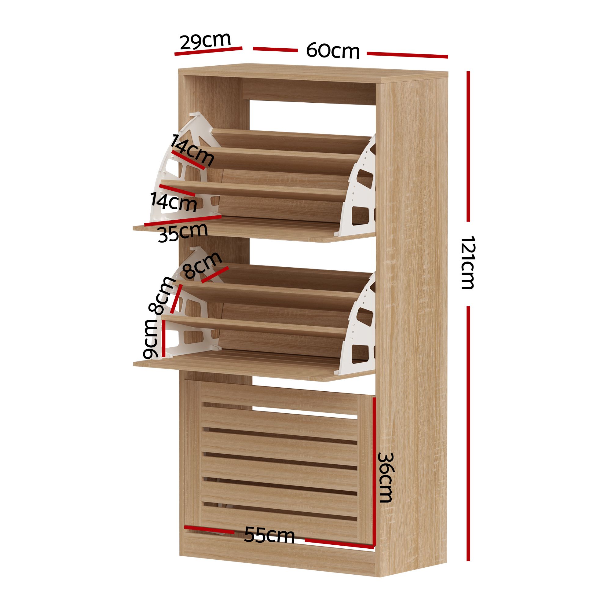 Artiss 2x Shoe Cabinet Storage Organiser 3 Flip Drawer Pine - Image 3