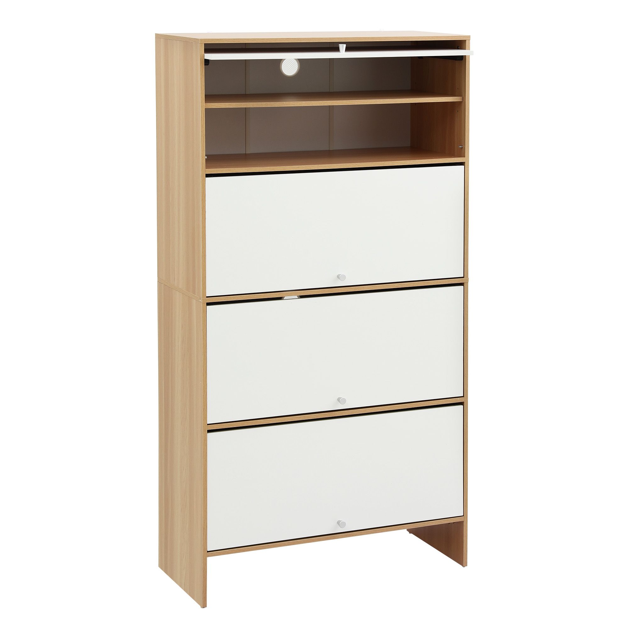 Artiss Narrow Shoe Cabinet Adjustable Shelves Flip-up Door White & Pine - Image 2