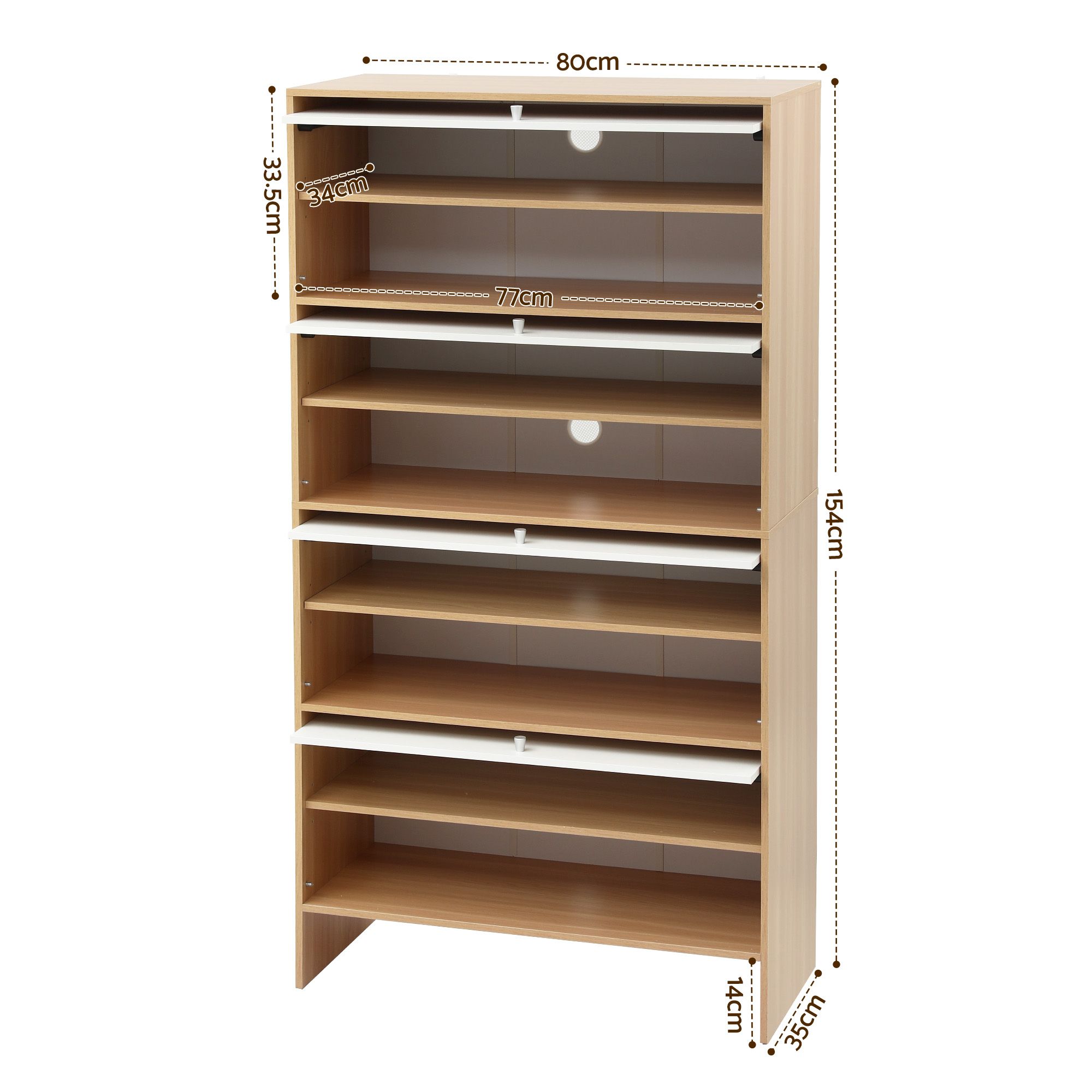 Artiss Narrow Shoe Cabinet Adjustable Shelves Flip-up Door White & Pine - Image 4