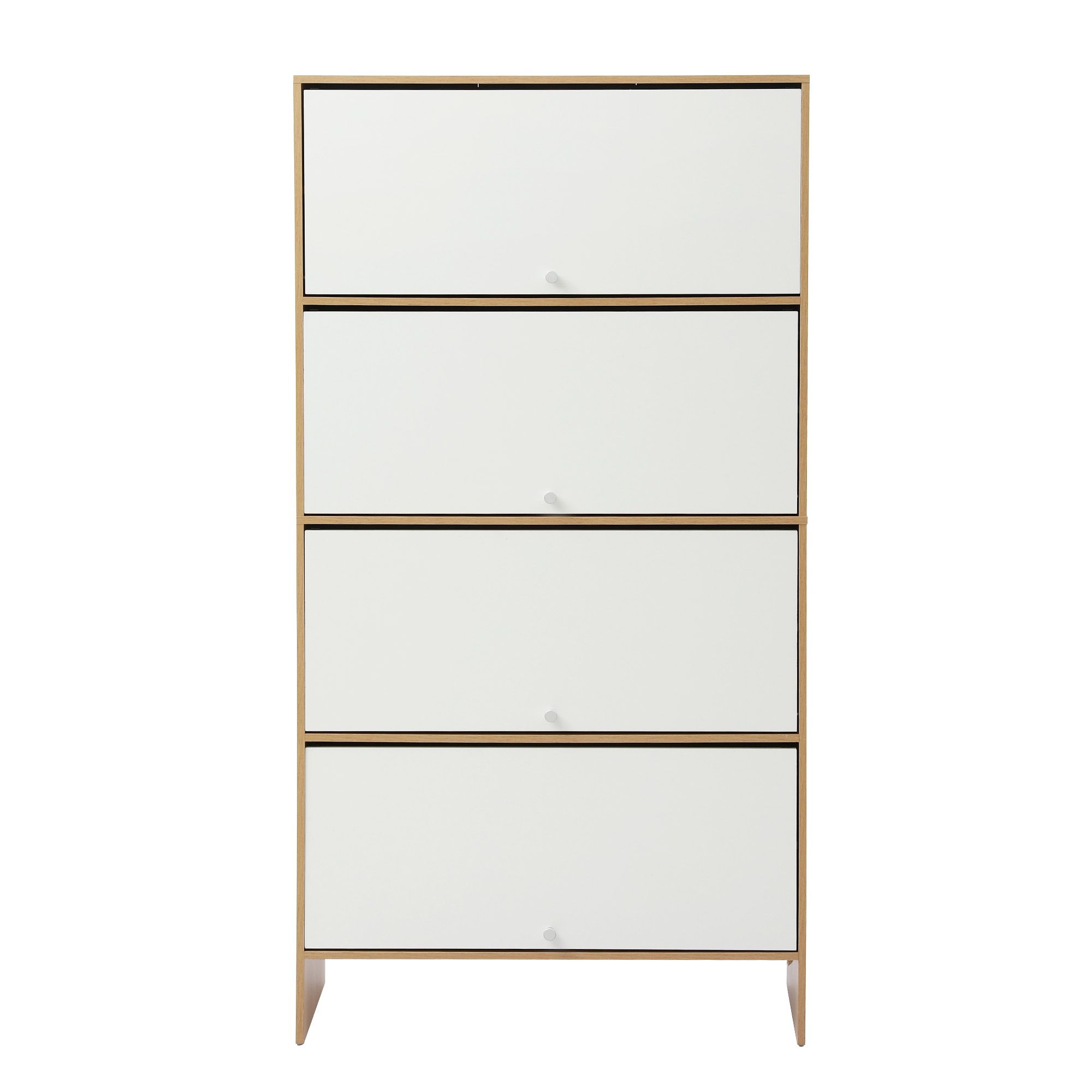 Artiss Narrow Shoe Cabinet Adjustable Shelves Flip-up Door White & Pine - Image 5