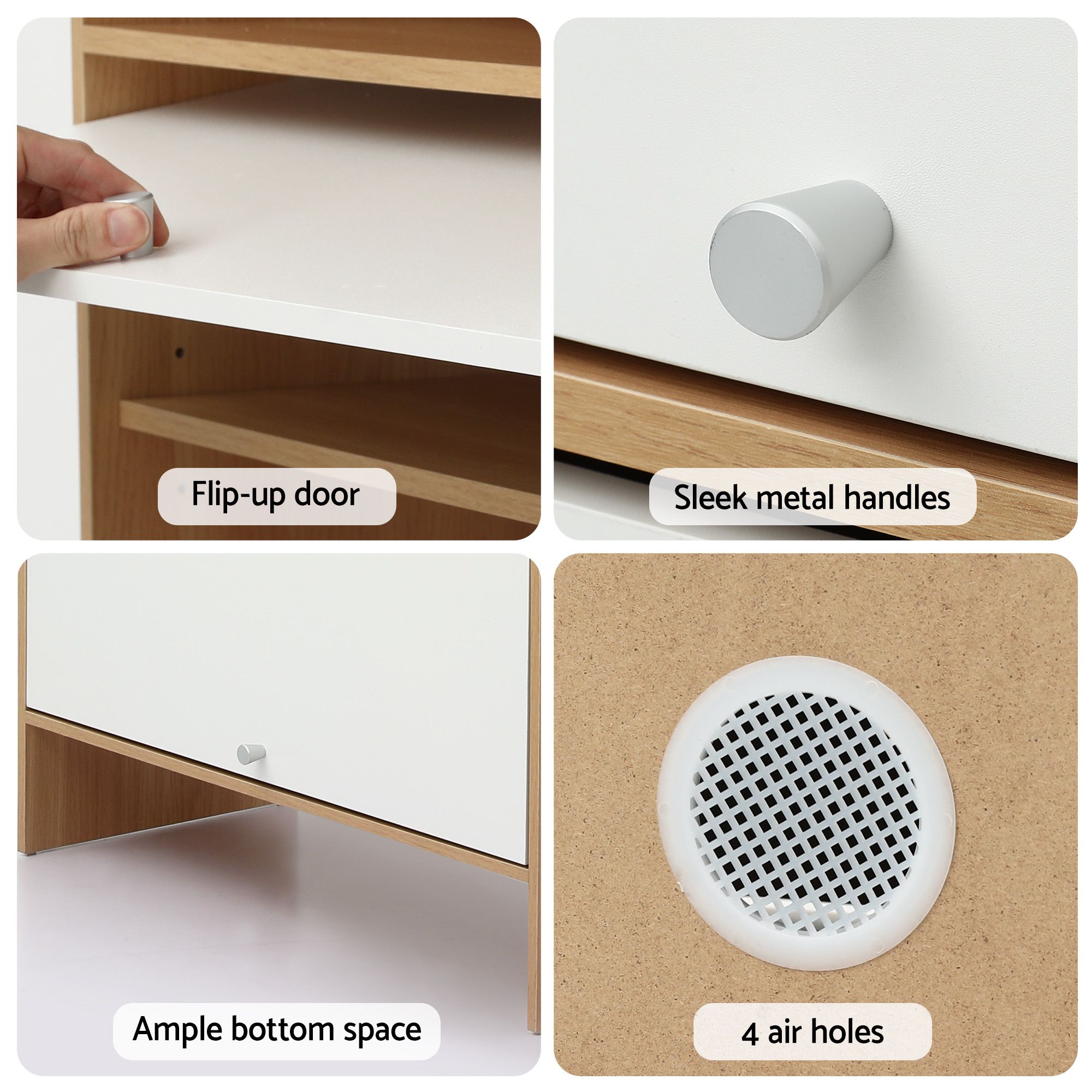 Artiss Narrow Shoe Cabinet Adjustable Shelves Flip-up Door White & Pine - Image 8