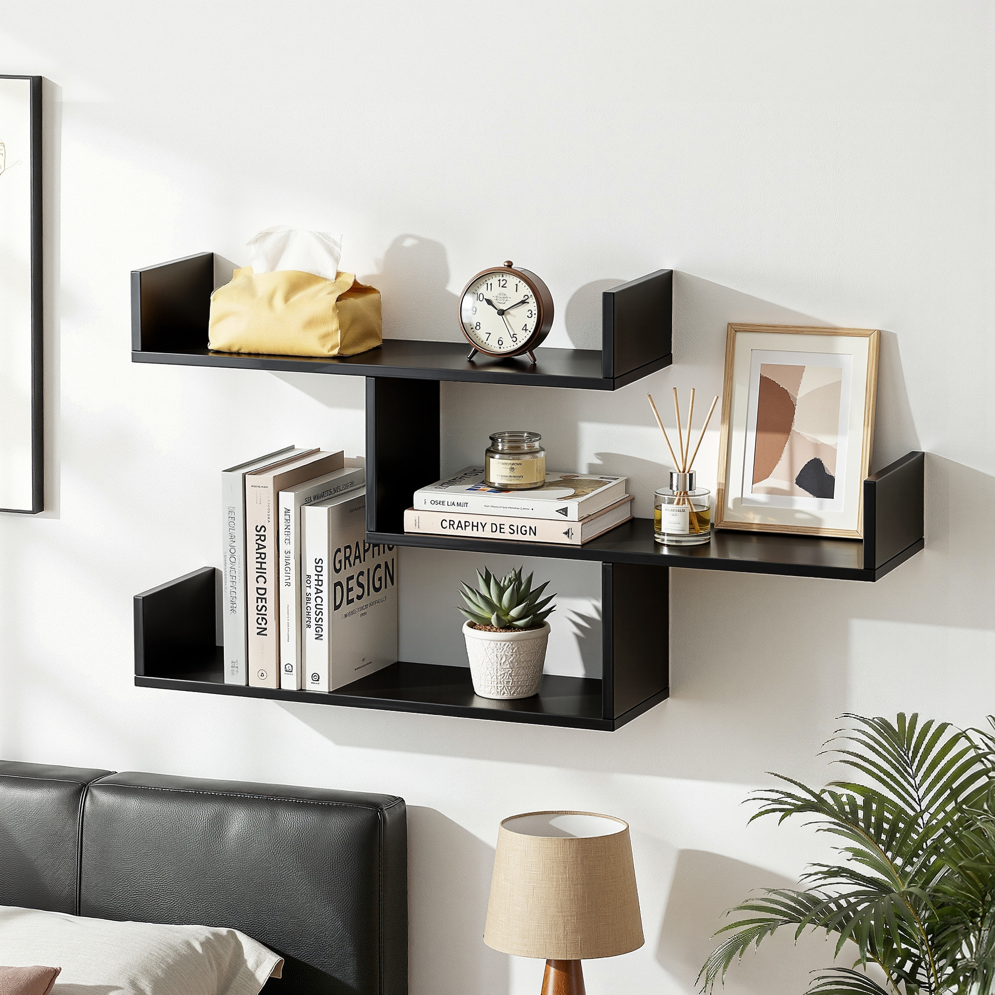 Artiss Floating Wall Shelf 3 Tier Black - Image 1