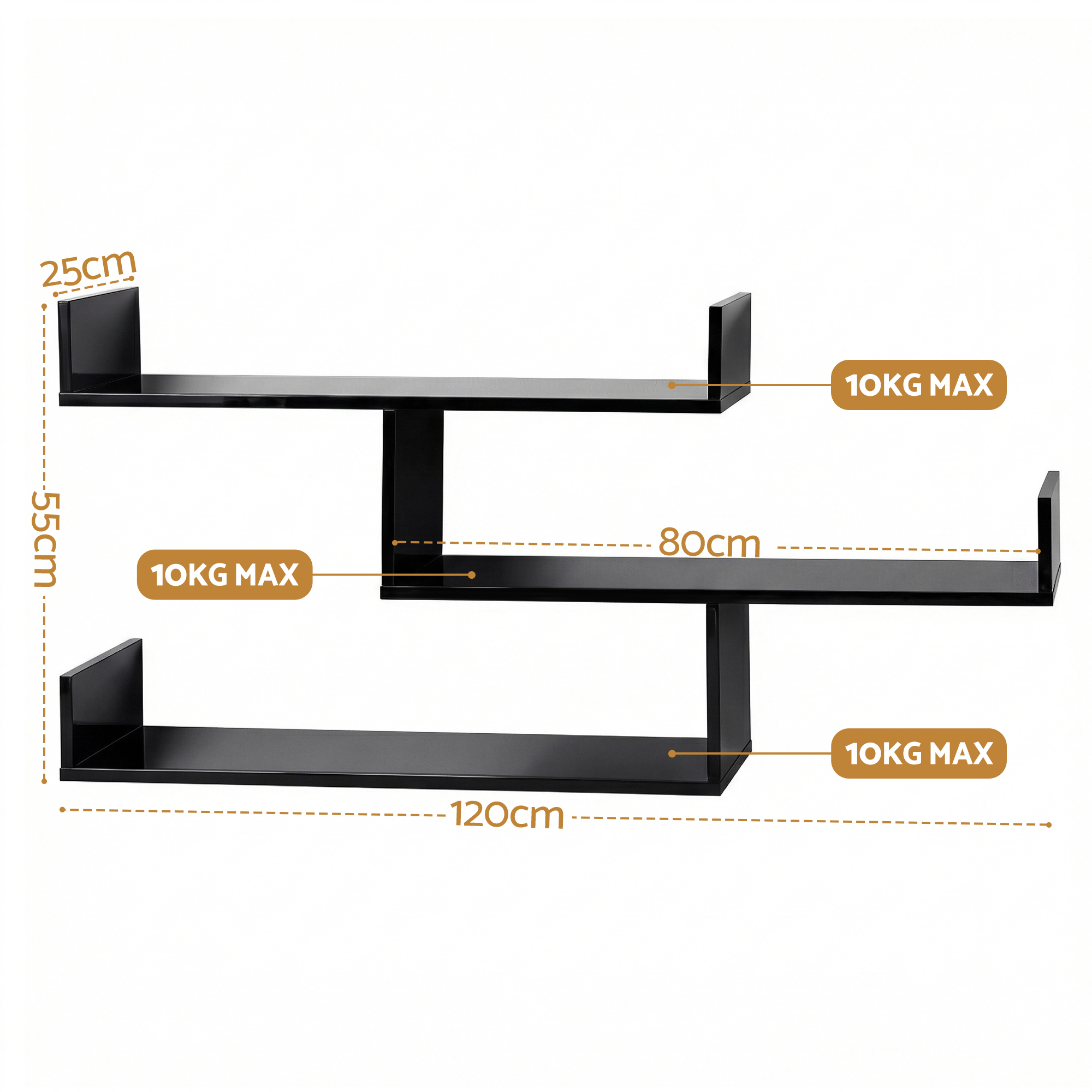 Artiss Floating Wall Shelf 3 Tier Black - Image 2