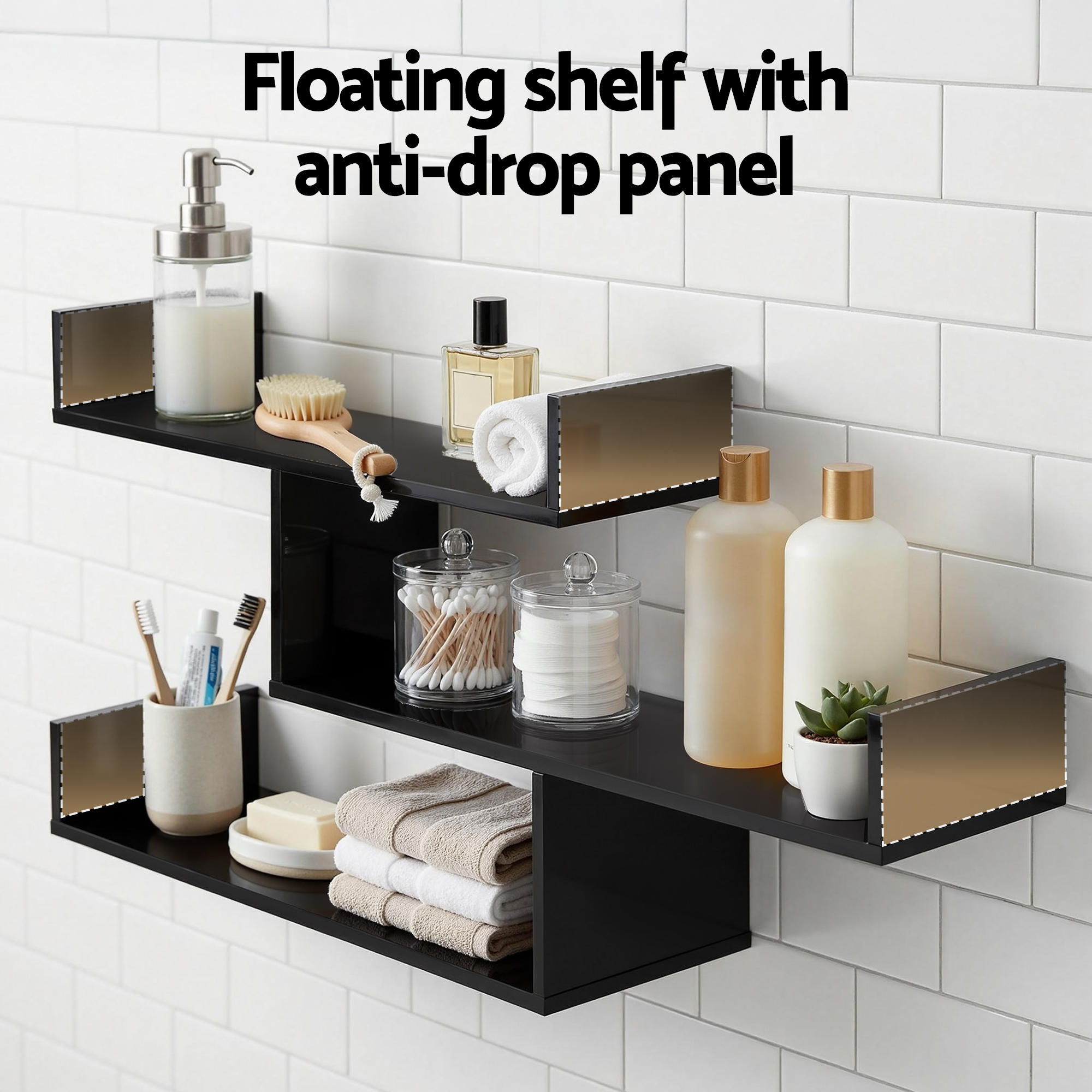 Artiss Floating Wall Shelf 3 Tier Black - Image 4