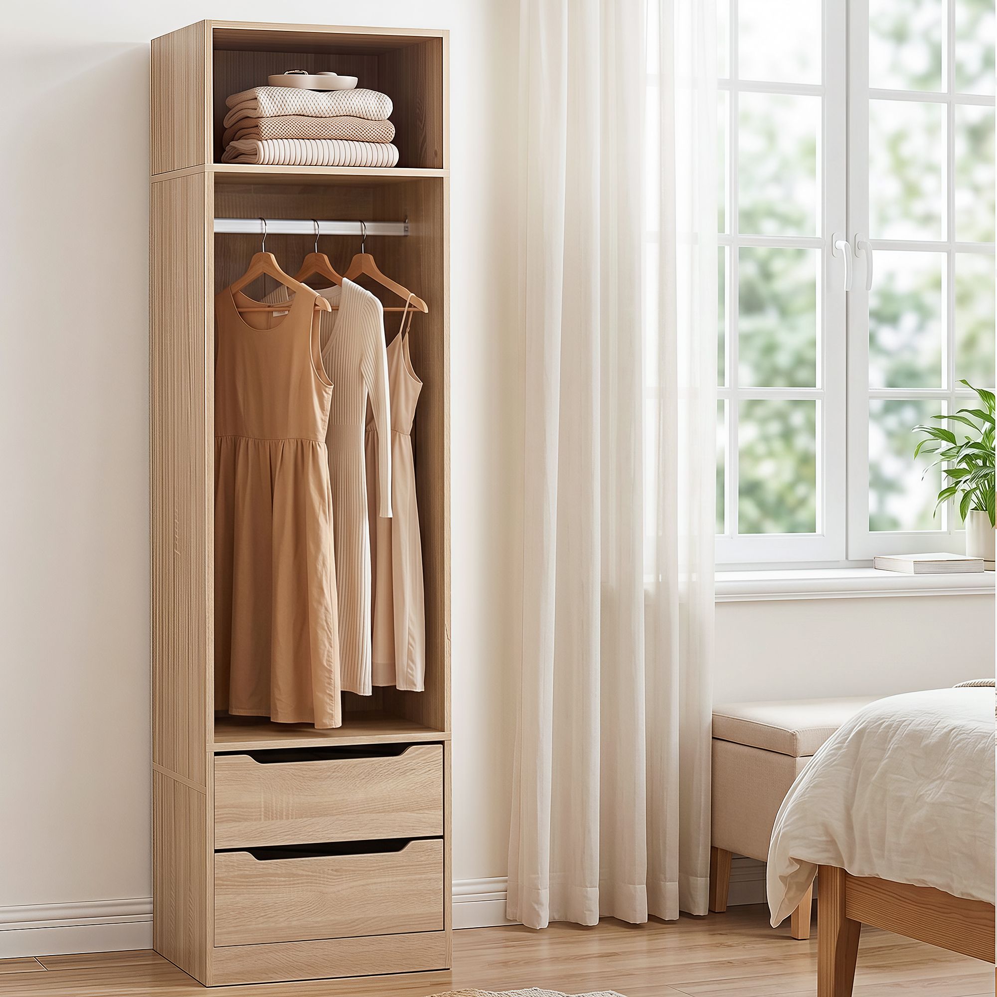Artiss Wardrobe Clothes Closet Storage Organizer Pine - Image 1
