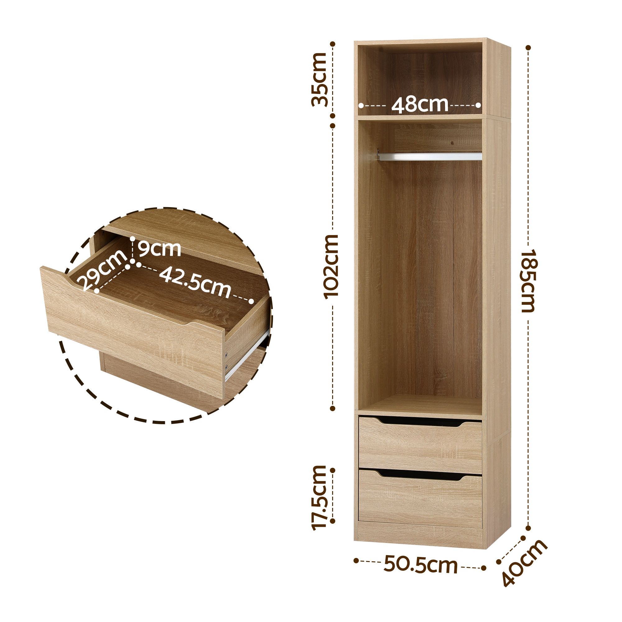 Artiss Wardrobe Clothes Closet Storage Organizer Pine - Image 3