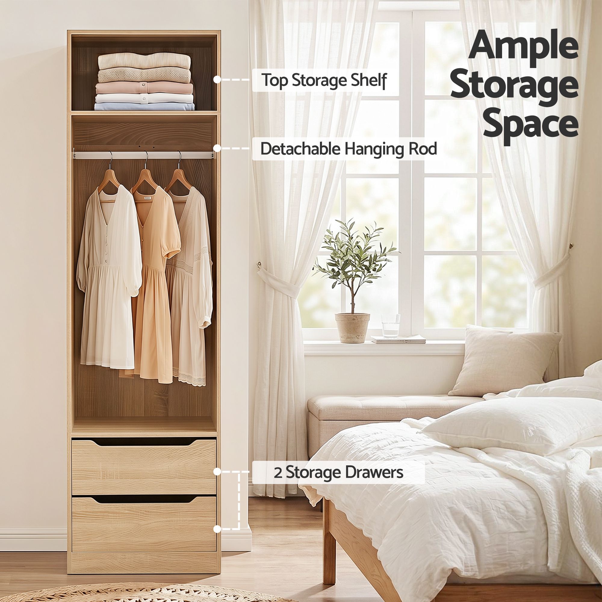 Artiss Wardrobe Clothes Closet Storage Organizer Pine - Image 5