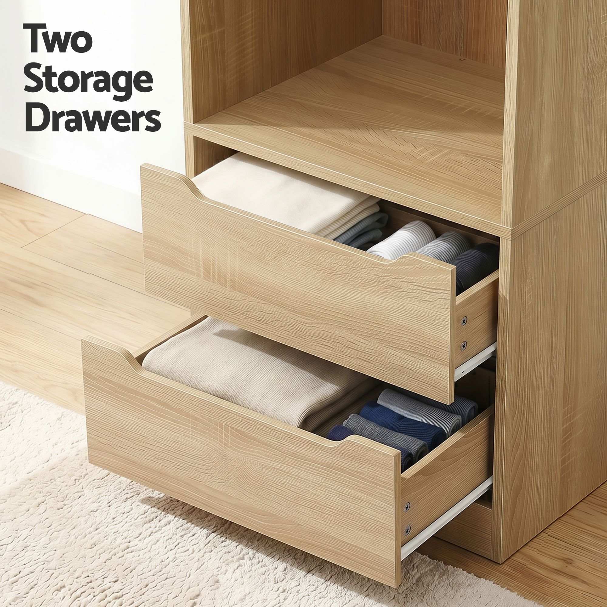 Artiss Wardrobe Clothes Closet Storage Organizer Pine - Image 6