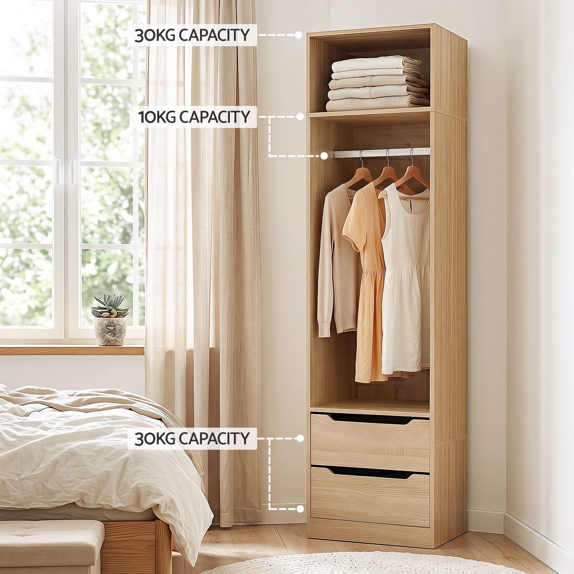 Artiss Wardrobe Clothes Closet Storage Organizer Pine - Image 7
