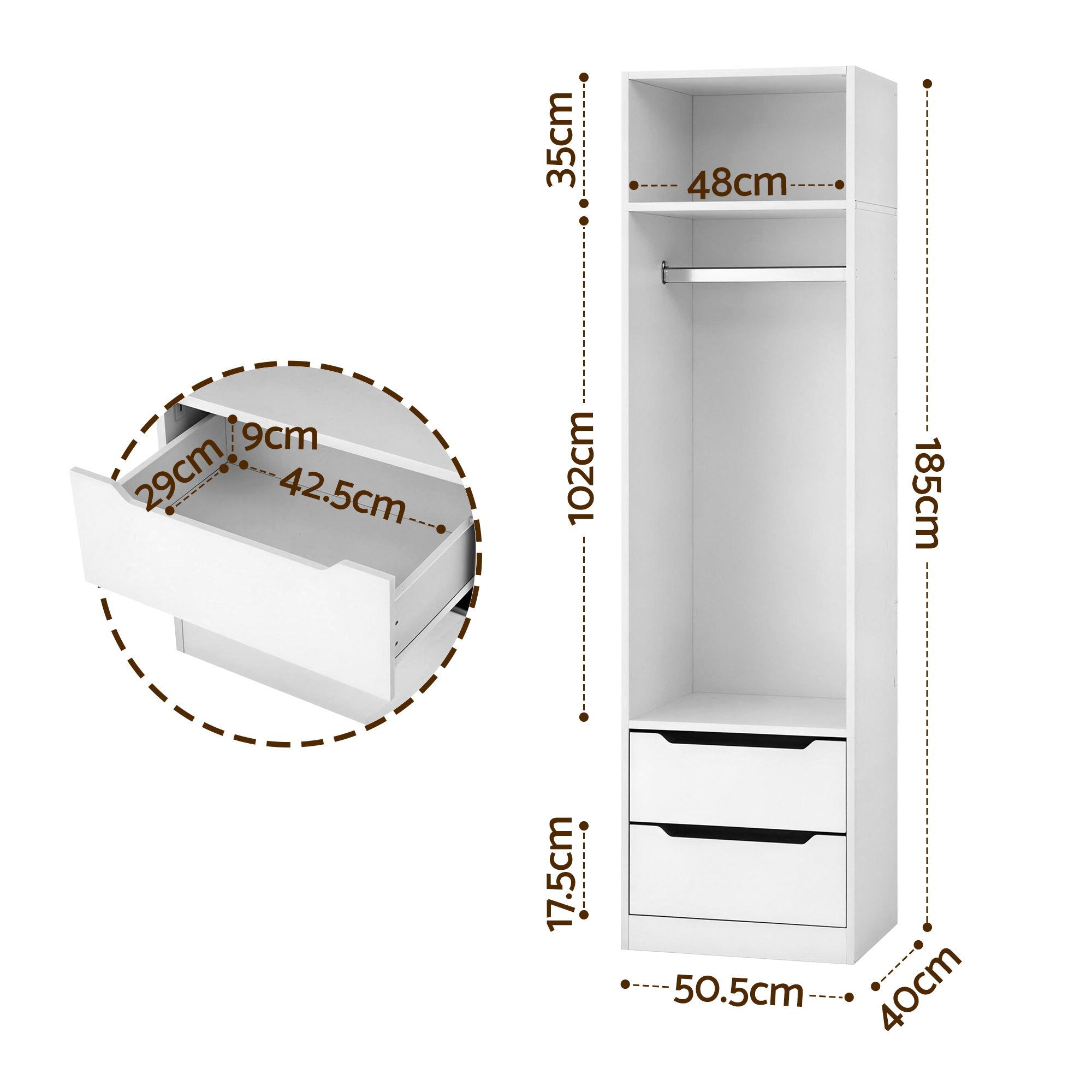 Artiss Wardrobe Clothes Closet Storage Organizer White - Image 3