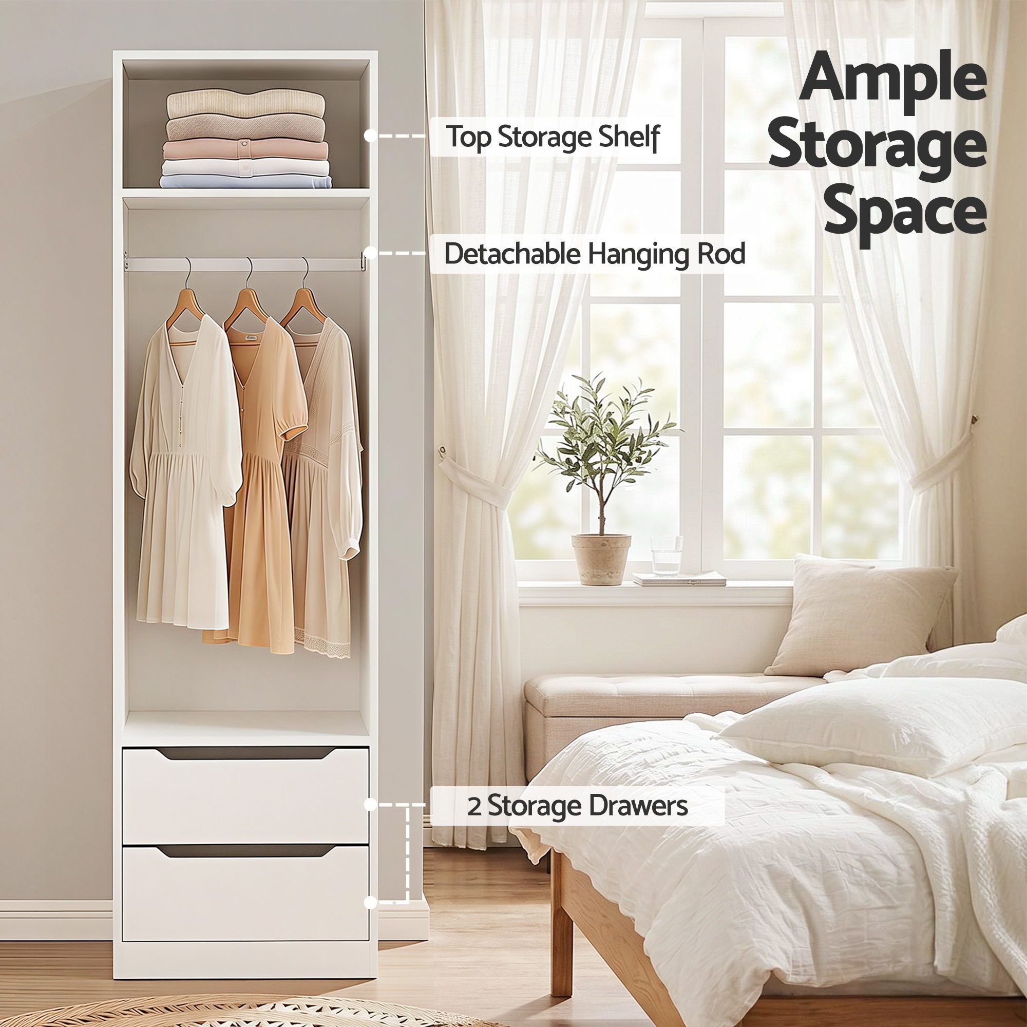 Artiss Wardrobe Clothes Closet Storage Organizer White - Image 5