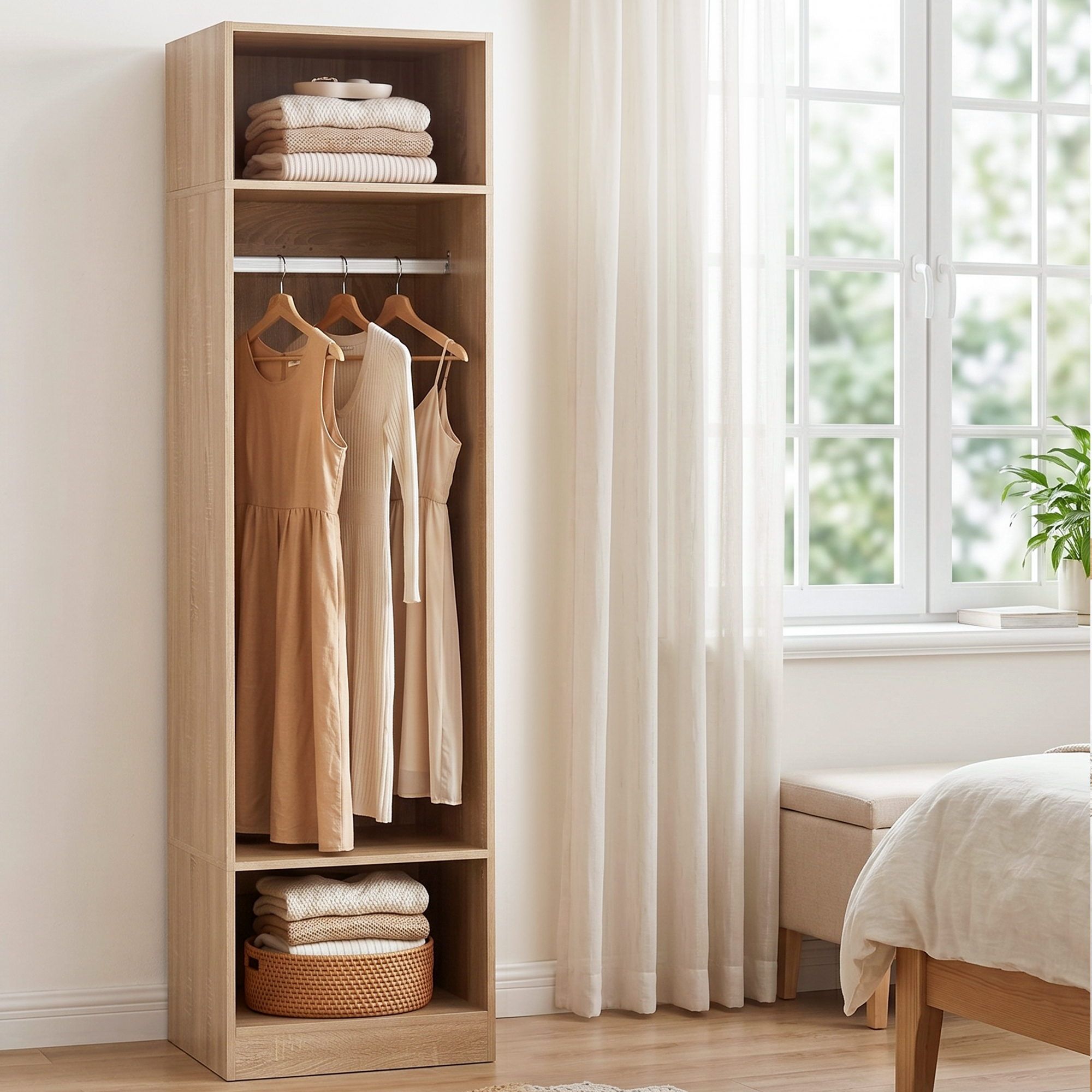 Artiss Wardrobe Clothes Closet Storage Organizer Shelf Pine - Image 1