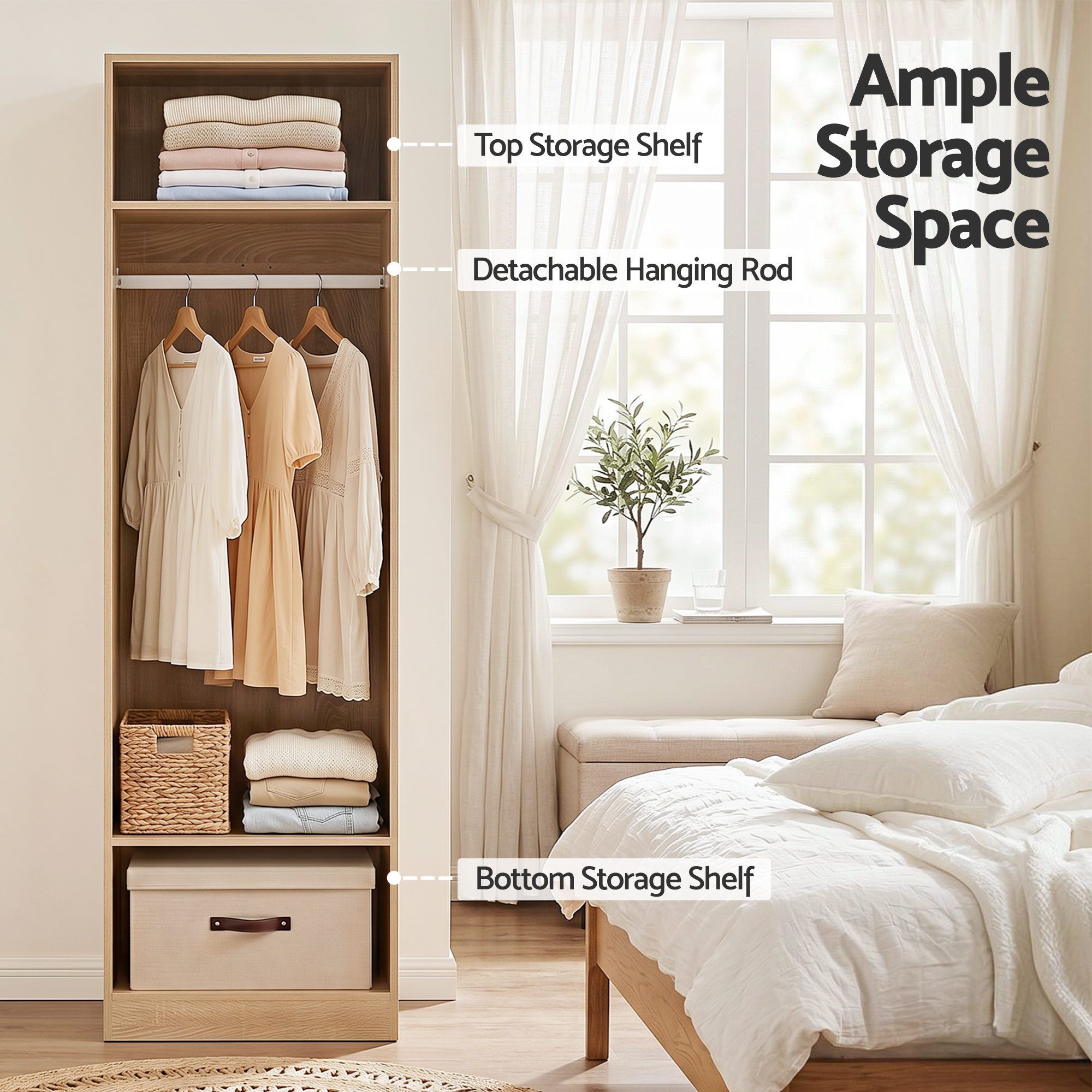 Artiss Wardrobe Clothes Closet Storage Organizer Shelf Pine - Image 5