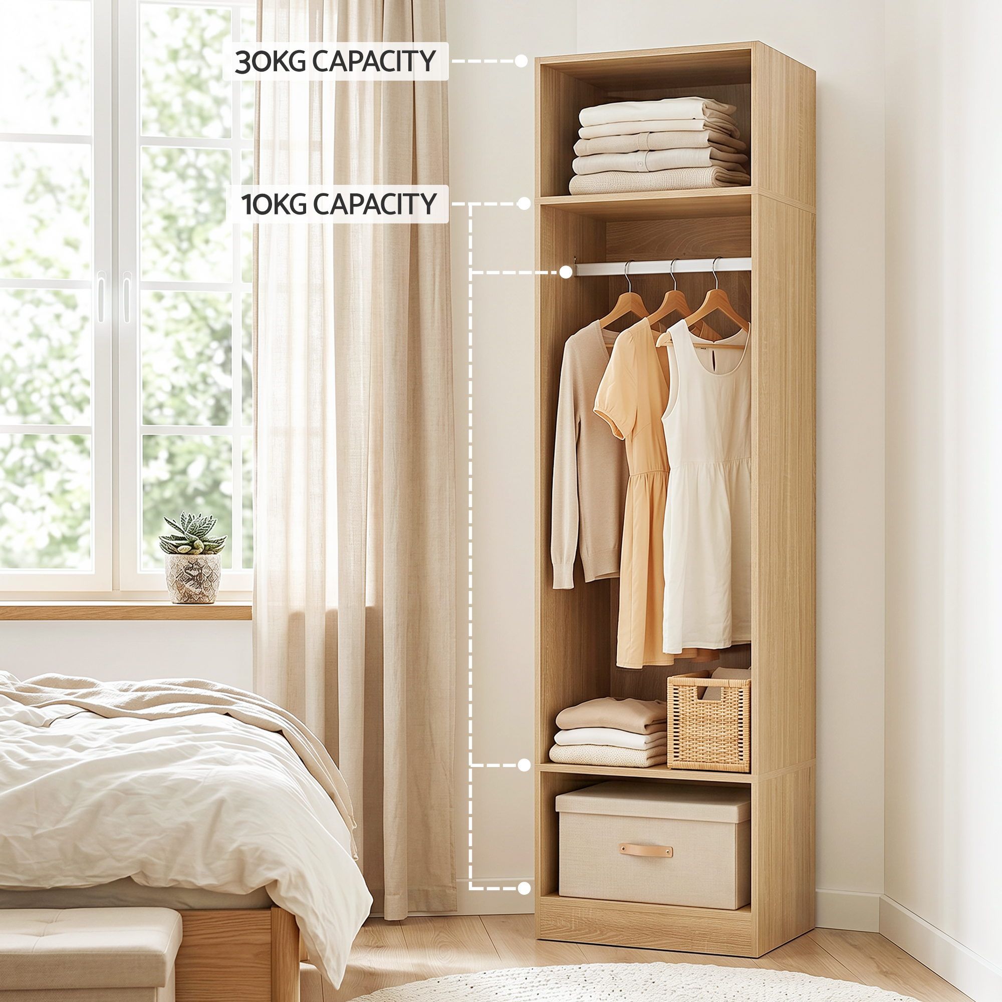 Artiss Wardrobe Clothes Closet Storage Organizer Shelf Pine - Image 6