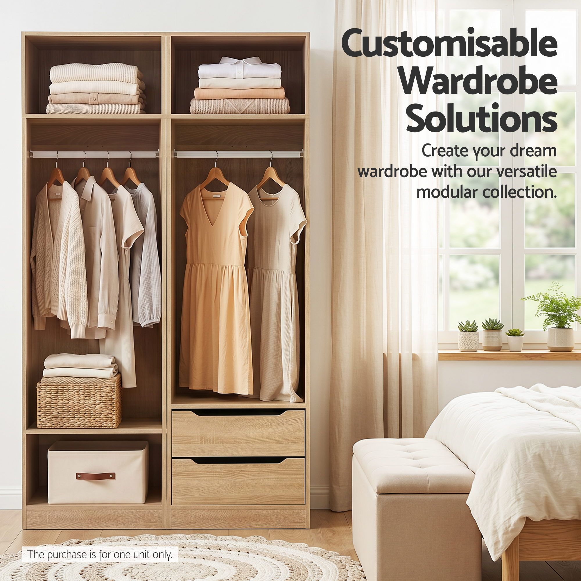 Artiss Wardrobe Clothes Closet Storage Organizer Shelf Pine - Image 7