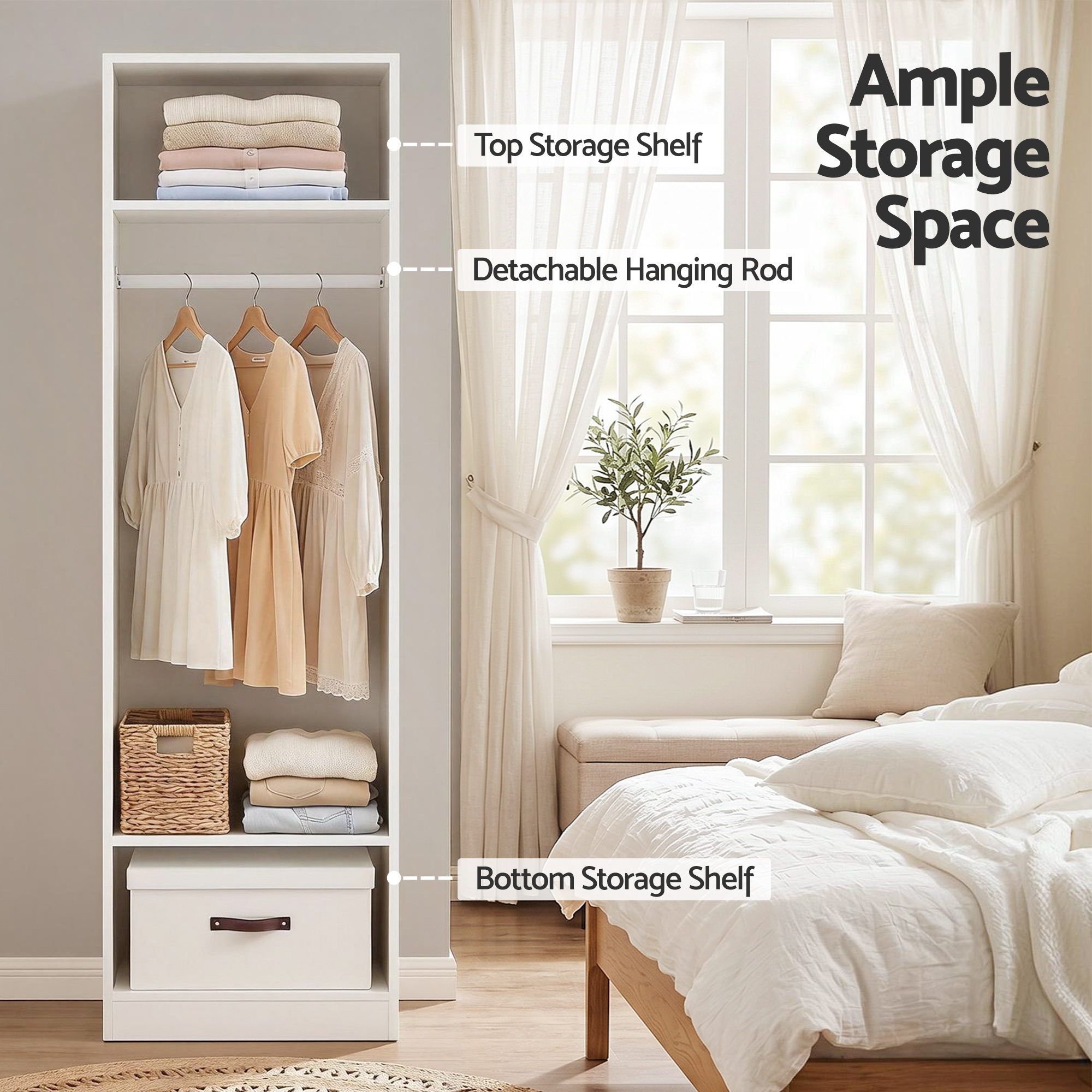 Artiss Wardrobe Clothes Closet Storage Organizer Shelf White - Image 5