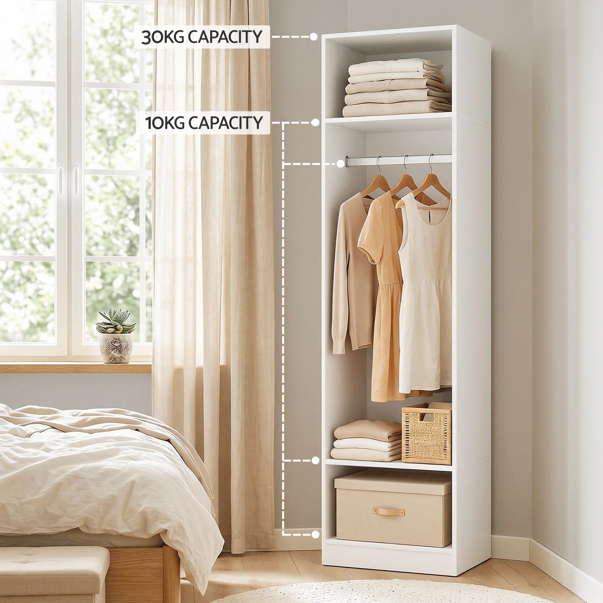 Artiss Wardrobe Clothes Closet Storage Organizer Shelf White - Image 6