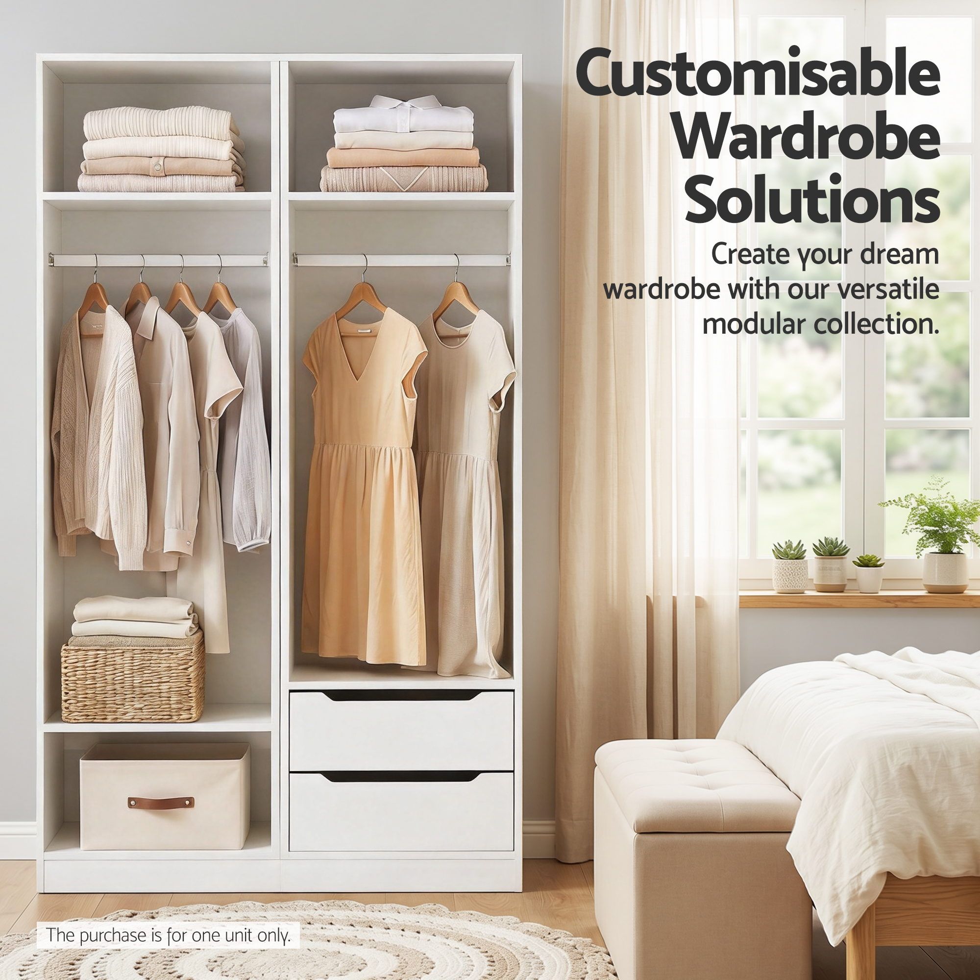 Artiss Wardrobe Clothes Closet Storage Organizer Shelf White - Image 7