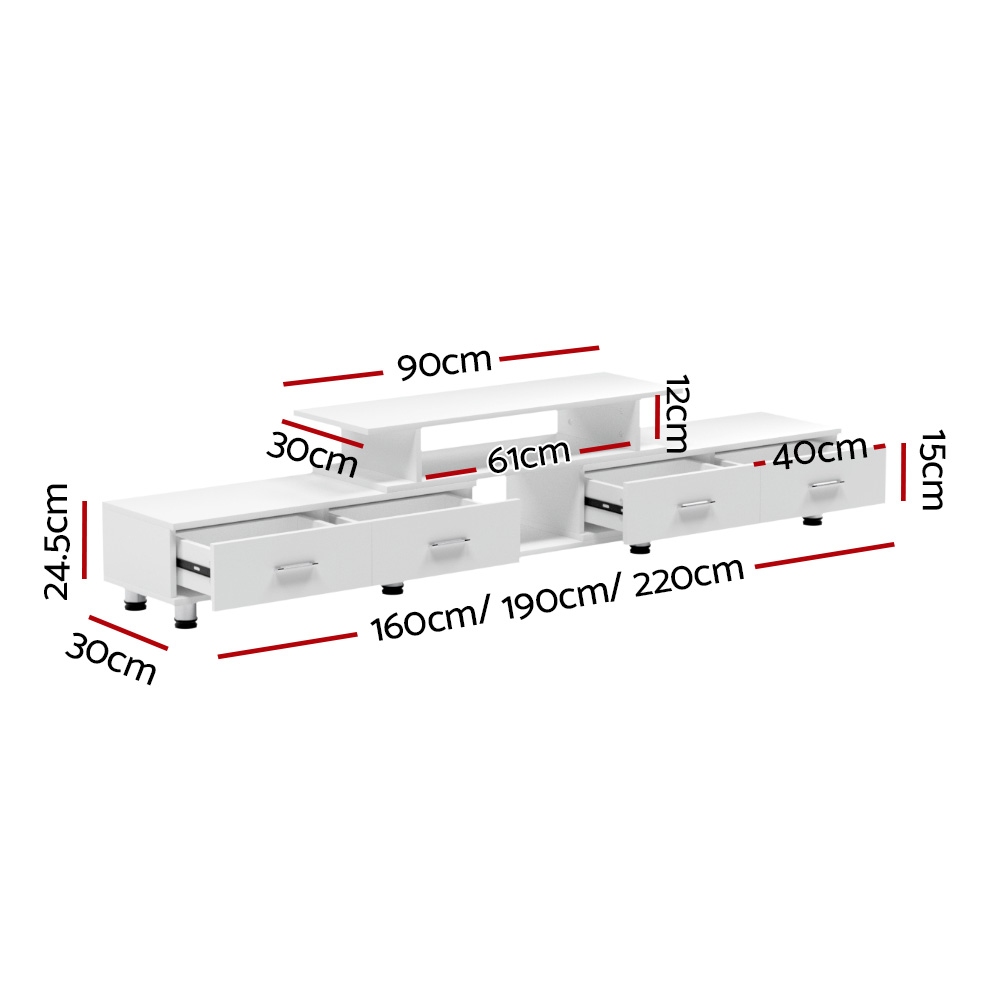 Artiss TV Cabinet Entertainment Unit Extendable 160CM To 220CM White - Image 4