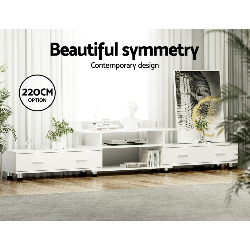 Artiss TV Cabinet Entertainment Unit Extendable 160CM To 220CM White - Image 8