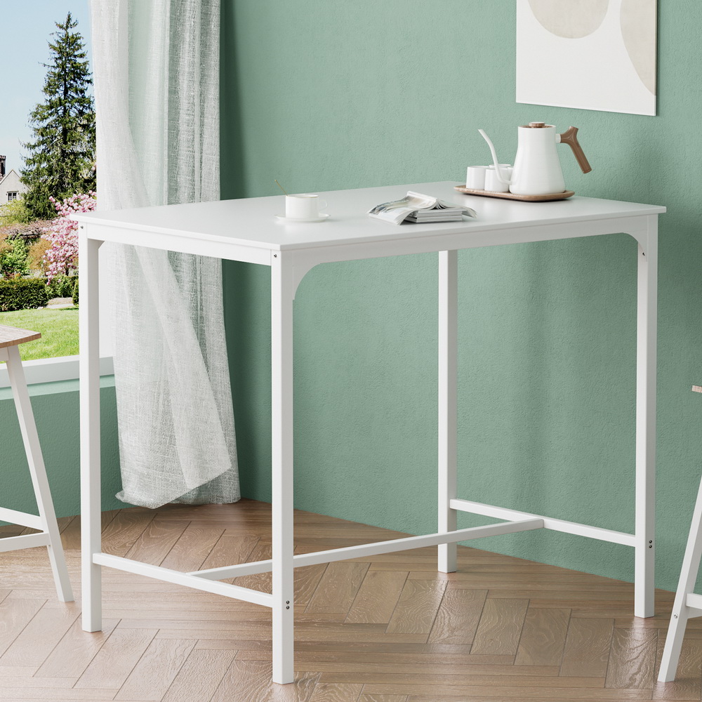 Artiss Bar Table Dining Desk High Kitchen Shelf Metal Legs Cafe Pub White - Image 1
