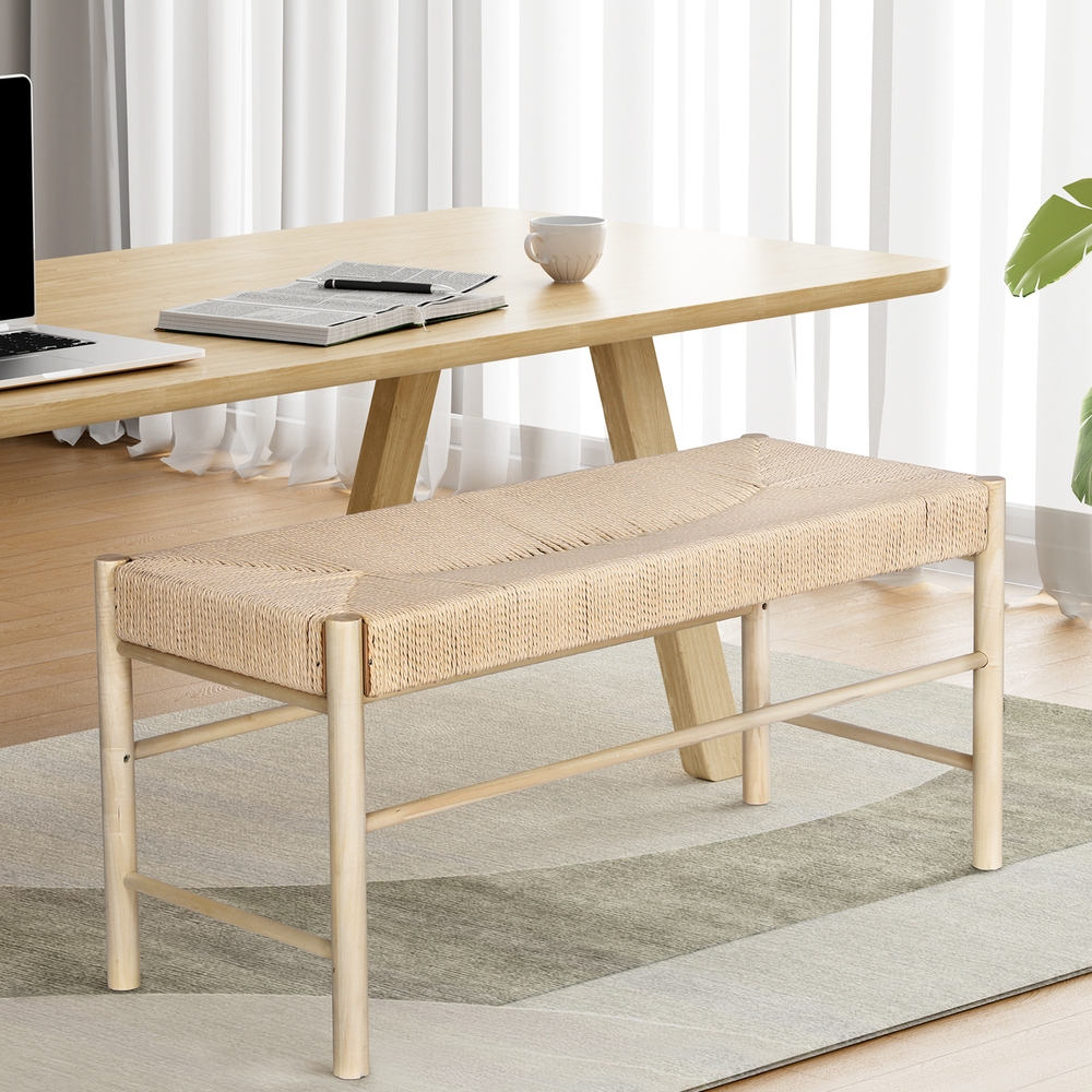Artiss Dining Bench Paper Rope Seat Wooden Chair 100cm - Image 1