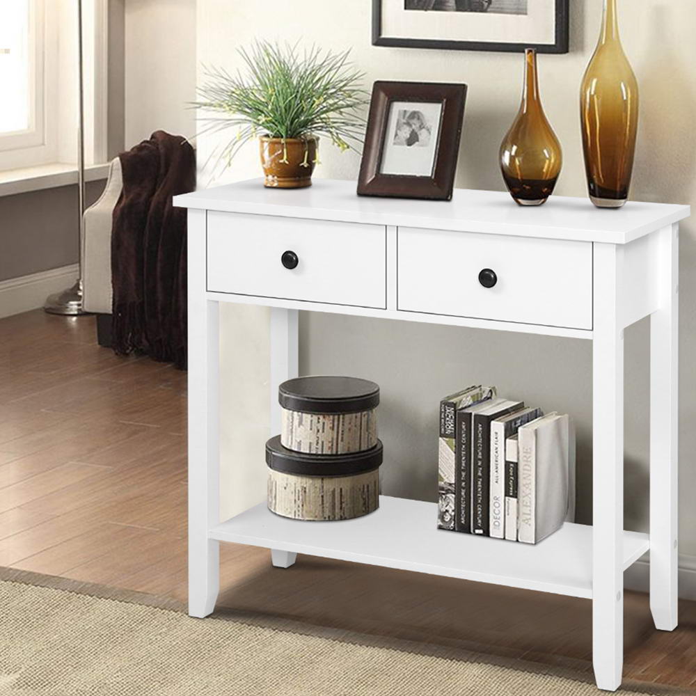 Artiss Console Table 2 Drawers 80CM White Chole - Image 1
