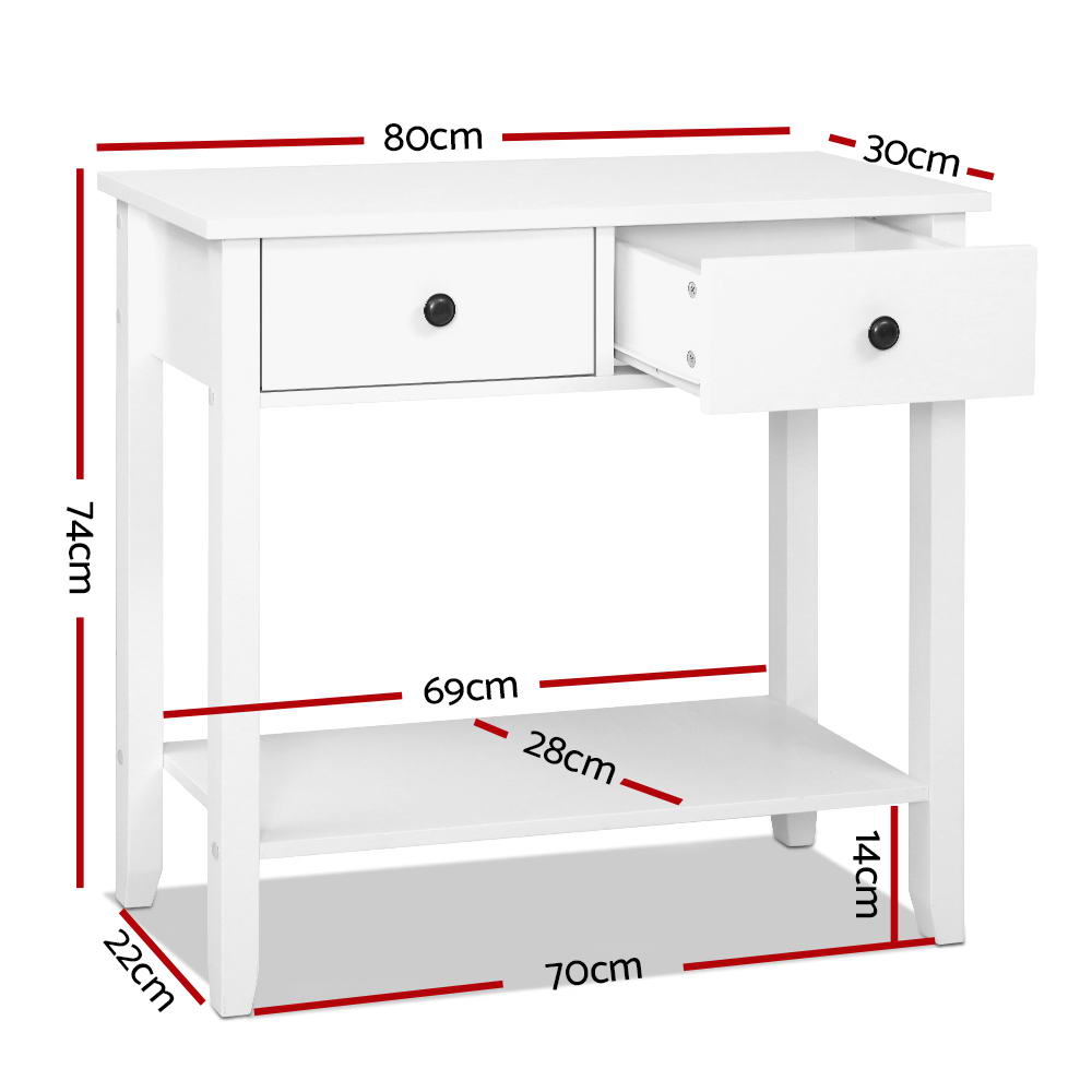 Artiss Console Table 2 Drawers 80CM White Chole - Image 4
