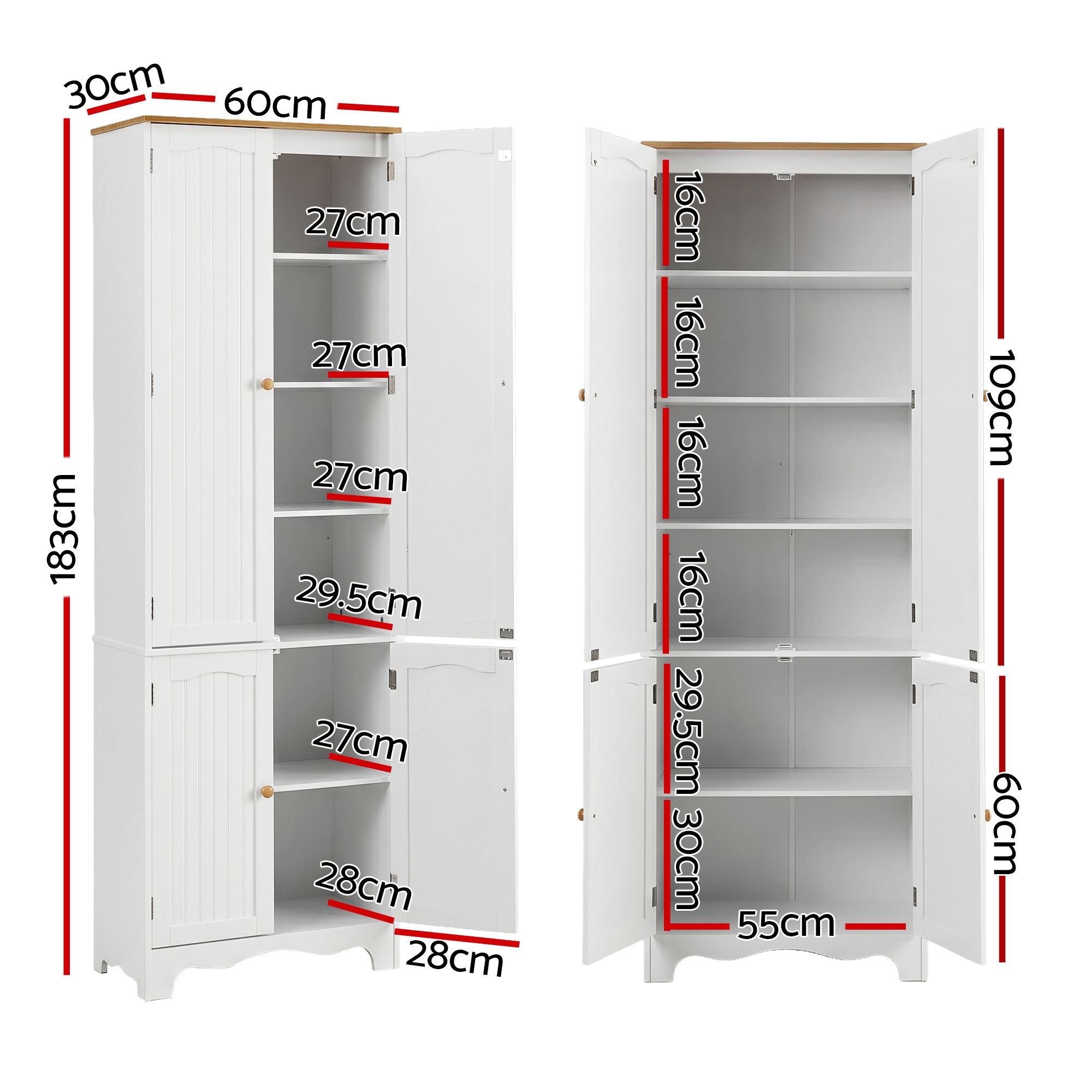 Artiss 2x Buffet Sideboard Pantry Cabinet Cupboard 6-Tiers Storage Shelves BERNE - Image 3