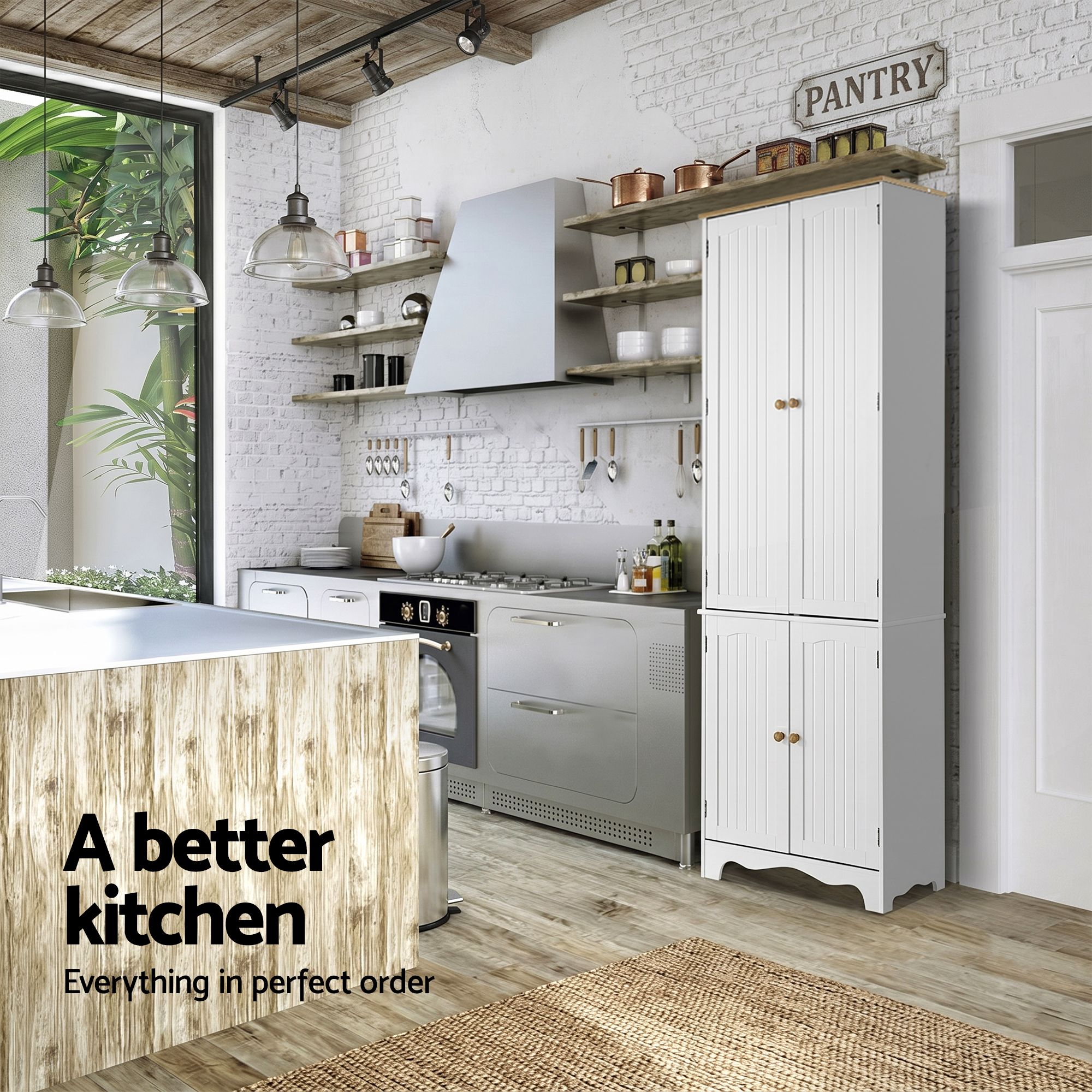 Artiss 2x Buffet Sideboard Pantry Cabinet Cupboard 6-Tiers Storage Shelves BERNE - Image 5