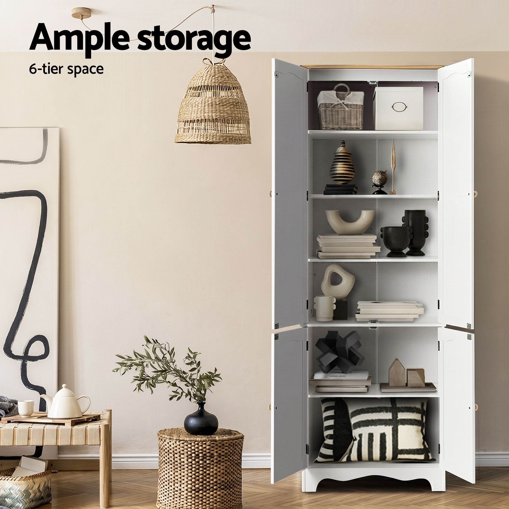Artiss 2x Buffet Sideboard Pantry Cabinet Cupboard 6-Tiers Storage Shelves BERNE - Image 6