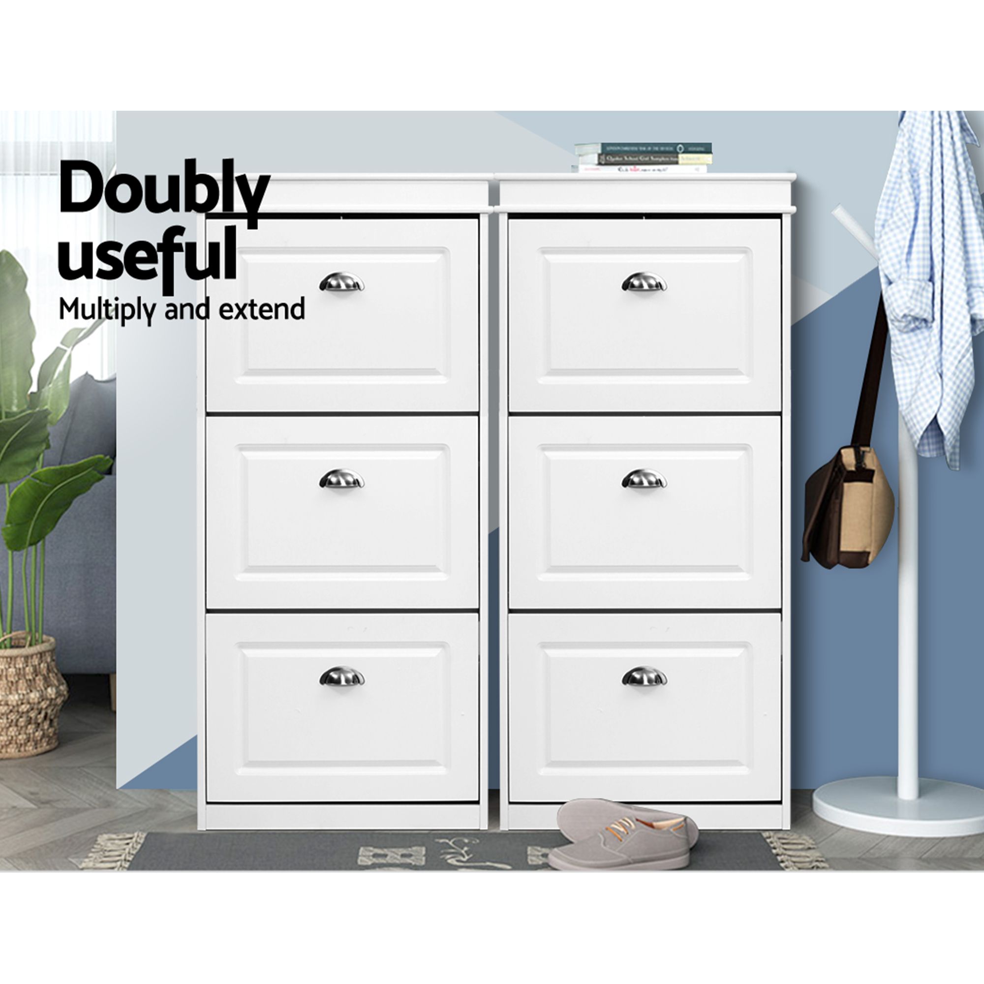 Artiss 2x Shoe Cabinet Storage Organiser 3 Flip Drawer White - Image 7