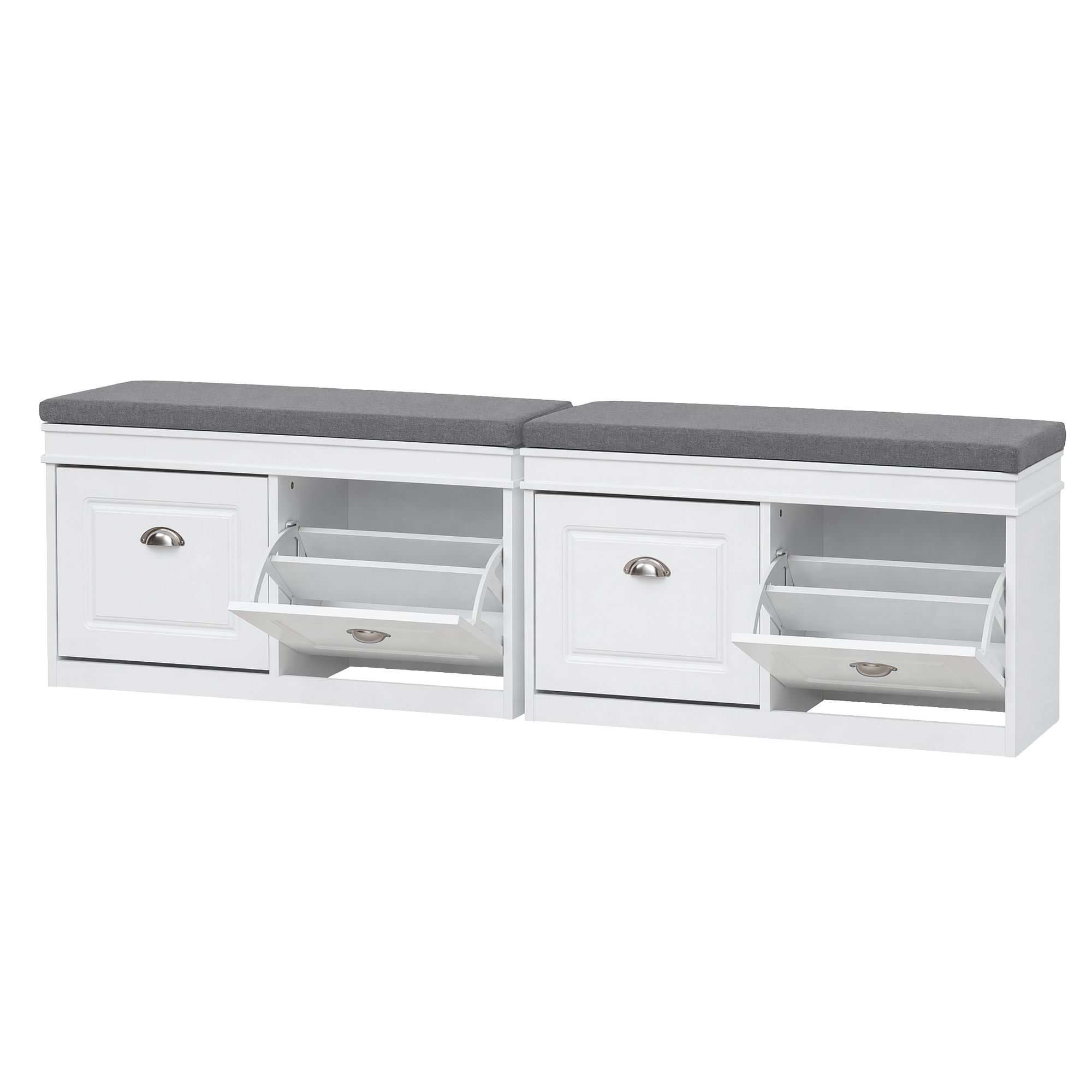 Artiss 2x Shoe Bench Set Flip Drawer White - Image 2