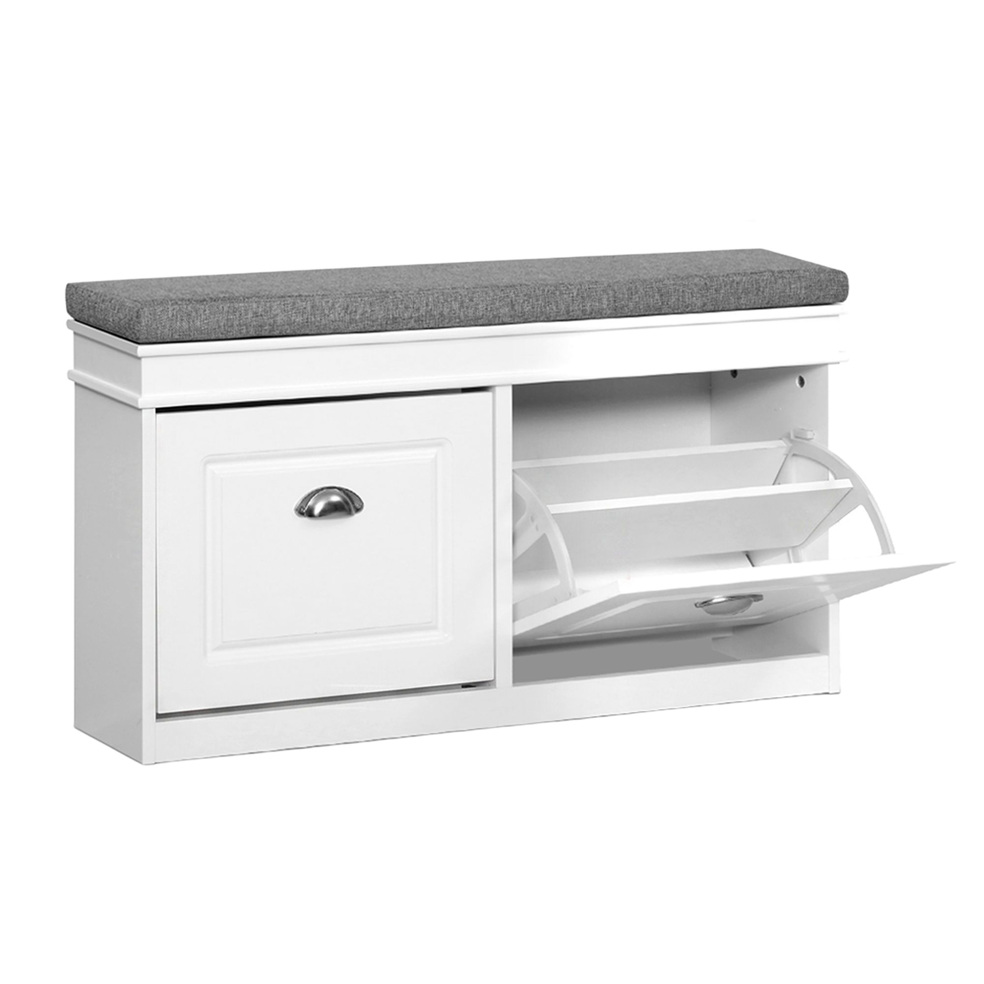 Artiss 2x Shoe Bench Set Flip Drawer White - Image 4
